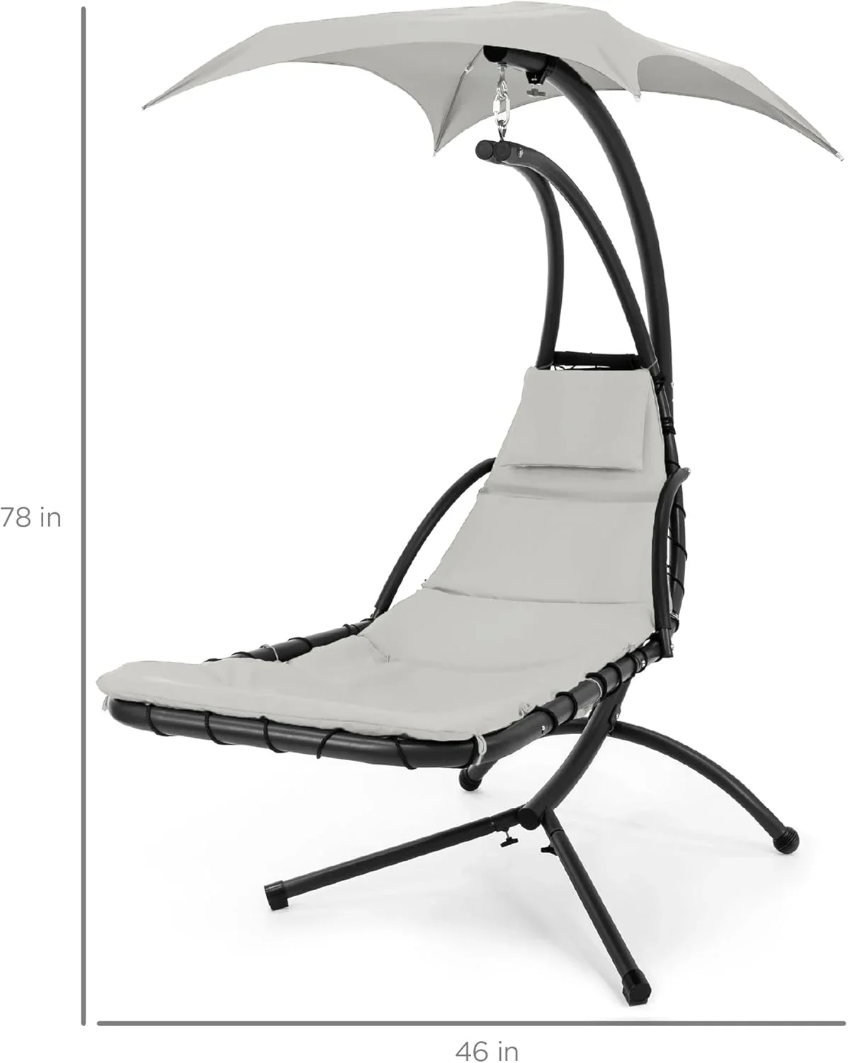 Best Choice Products Outdoor Hanging Curved Steel Chaise Lounge Chair Swing w/Built-in Pillow and Removable Canopy - Charcoal Gray - Image 102