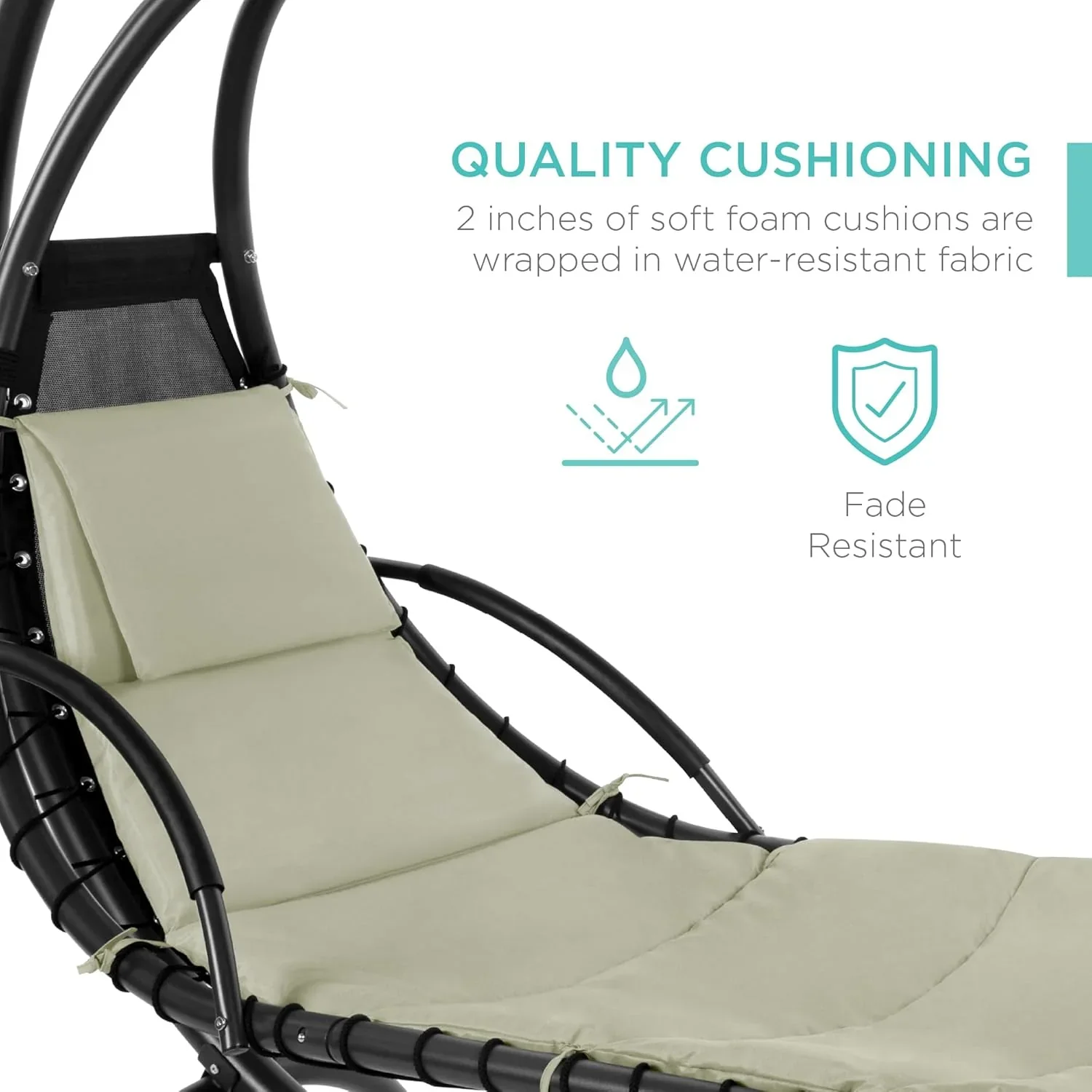 Best Choice Products Outdoor Hanging Curved Steel Chaise Lounge Chair Swing w/Built-in Pillow and Removable Canopy - Charcoal Gray - Image 99