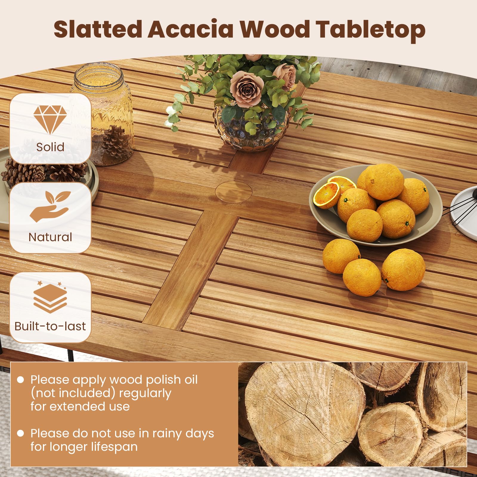 Tangkula 6 Pieces Patio Dining Table Set with 1.97” Umbrella Hole & Cushioned Backless Bench & 4 Armchairs - Image 7