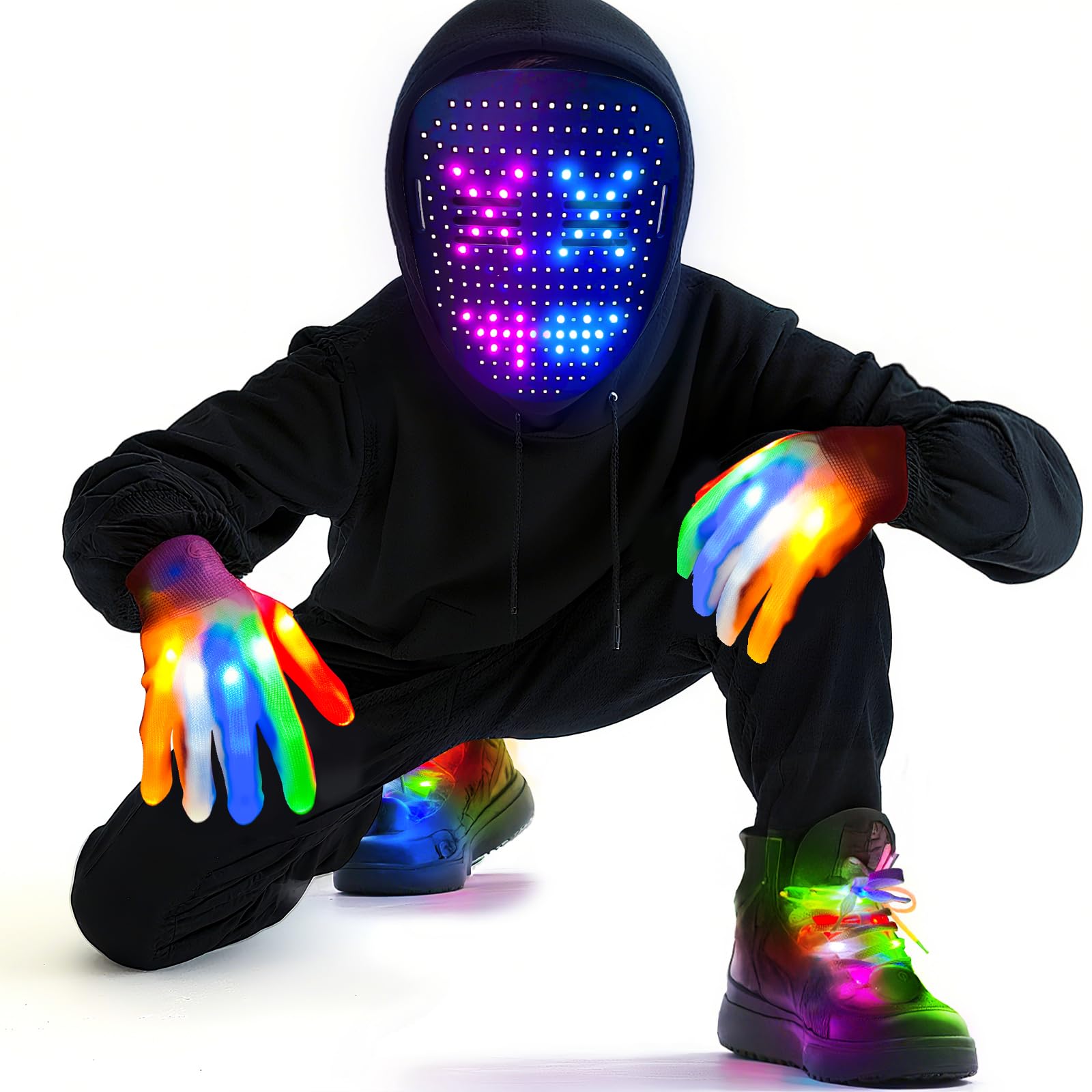3 Set Halloween Gesture Sensing LED Mask Glow Skeleton Gloves & Shoelaces Light up Costume Set, Halloween Costumes, Cool Stuff, Gifts for Teens, Gift Ideas for Birthday Christmas New Year's Eve