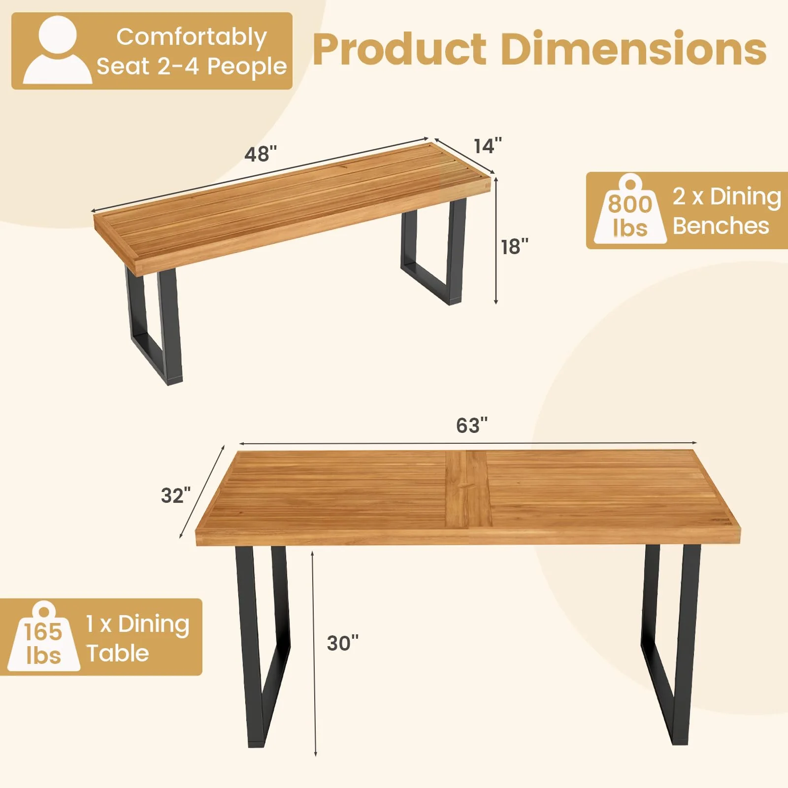 Tangkula 3 Pieces Patio Dining Table Set - Image 9