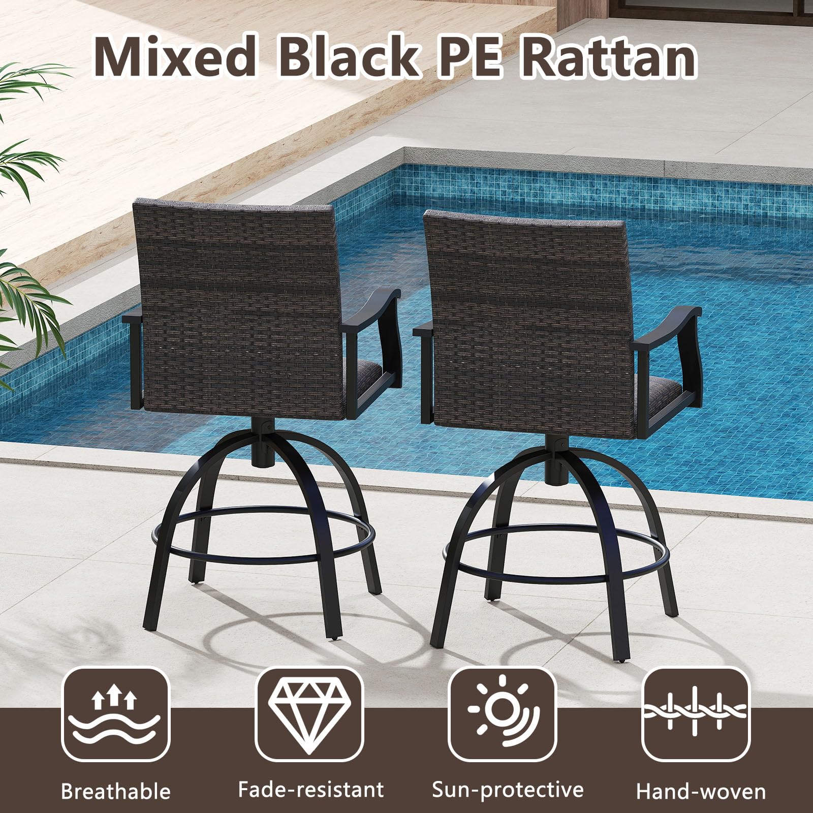 Tangkula 3 Pieces Wicker Patio Swivel Bar Set - Image 6