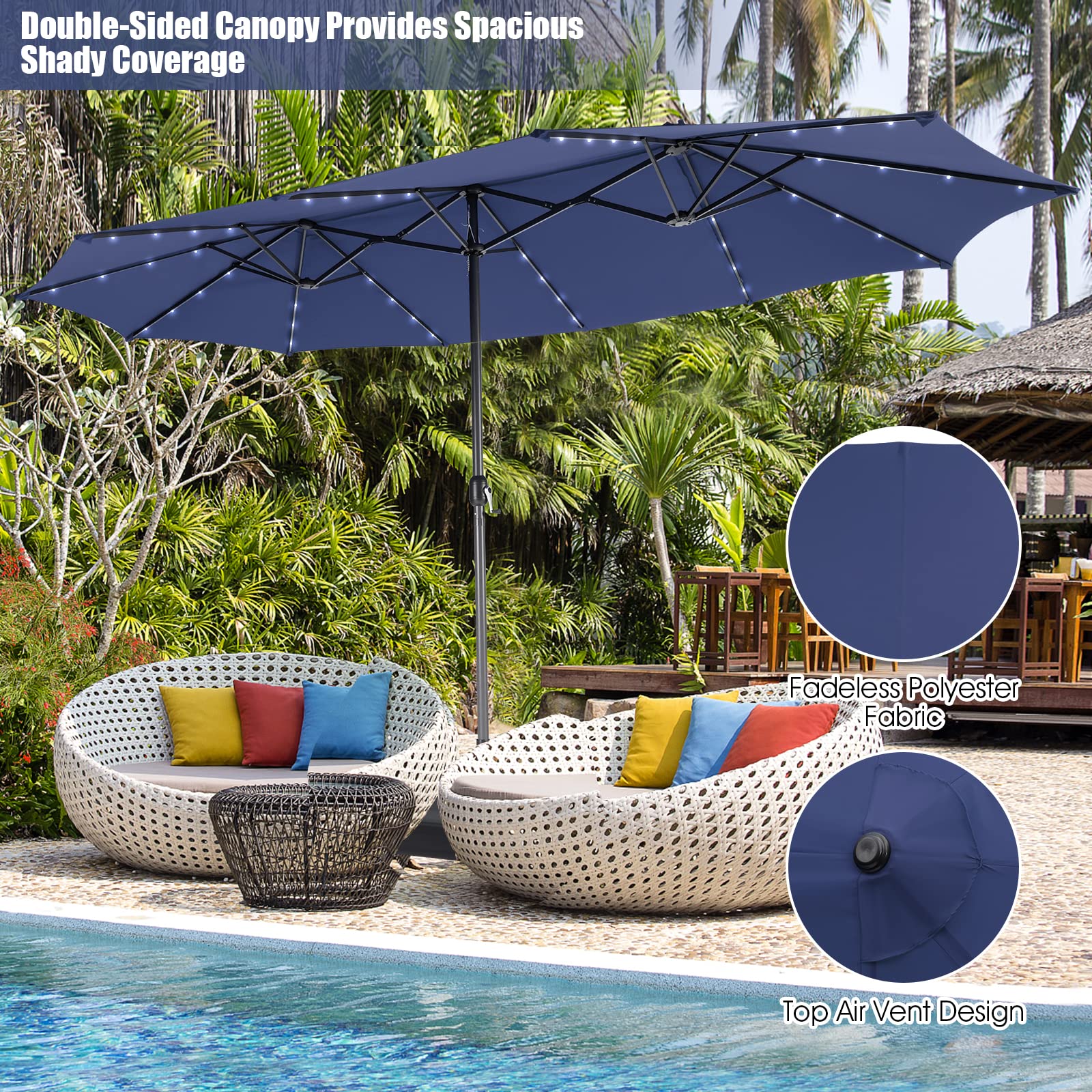 Tangkula 11 Pieces Patio Dining Set with 15 ft Double-Sided Patio LED Umbrella (Base Included) - Image 3