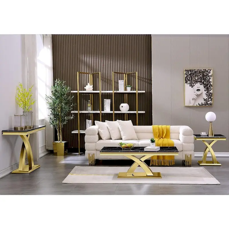 Modern Coffee Table 48 Rectangular Coffee Table with X Base Pedestal Coffee Tables for Living Room - Image 9