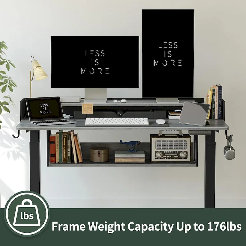 FEZIBO Ergonomic Electric Standing Desk with Shelves and Monitor Stand – Adjustable Sit-Stand Home Office Solution with Storage - Image 5