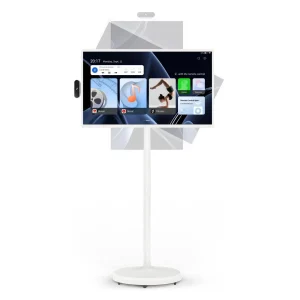 32-Inch Portable TV, 1080P FHD Rolling TV on Wheels with Rotatable Touch Screen, Android 13 OS, 8G RAM 128G Storage, Built-in Battery, Full Swivel Rotation, Voice Remote