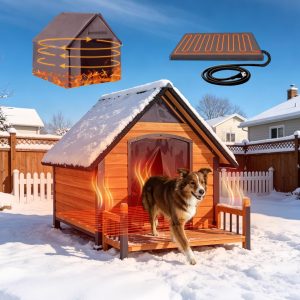 Extra Large Heated Dog House Outdoor with Iron Frame and Heating Pad reinforced iron frame, safety heating pad, insulated liner, asphlat roof, PVC curtain, proch, extended size