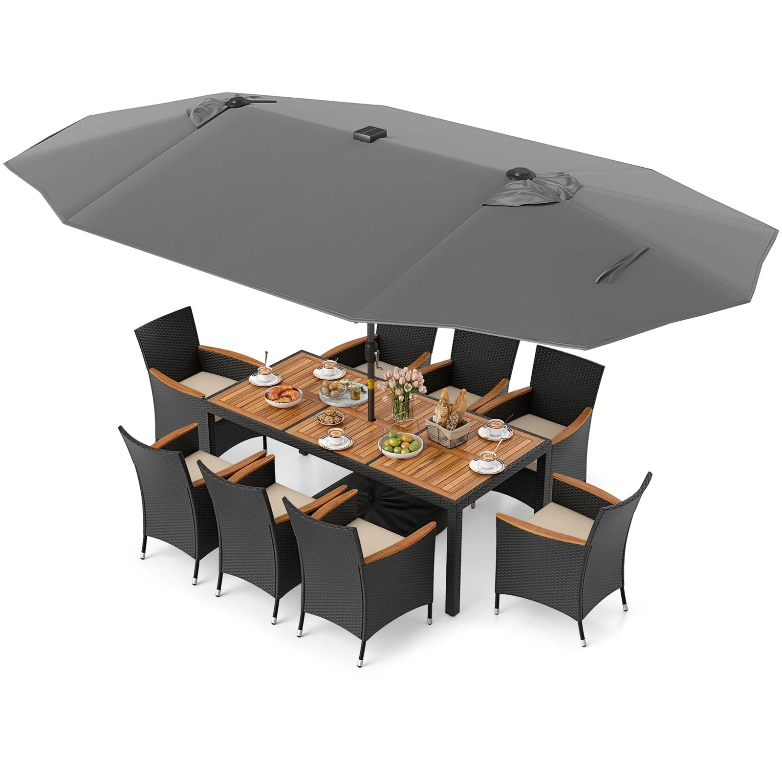 Tangkula 11 Pieces Patio Dining Set with Double-Sided Led Patio Umbrella (Base Included) - Image 13