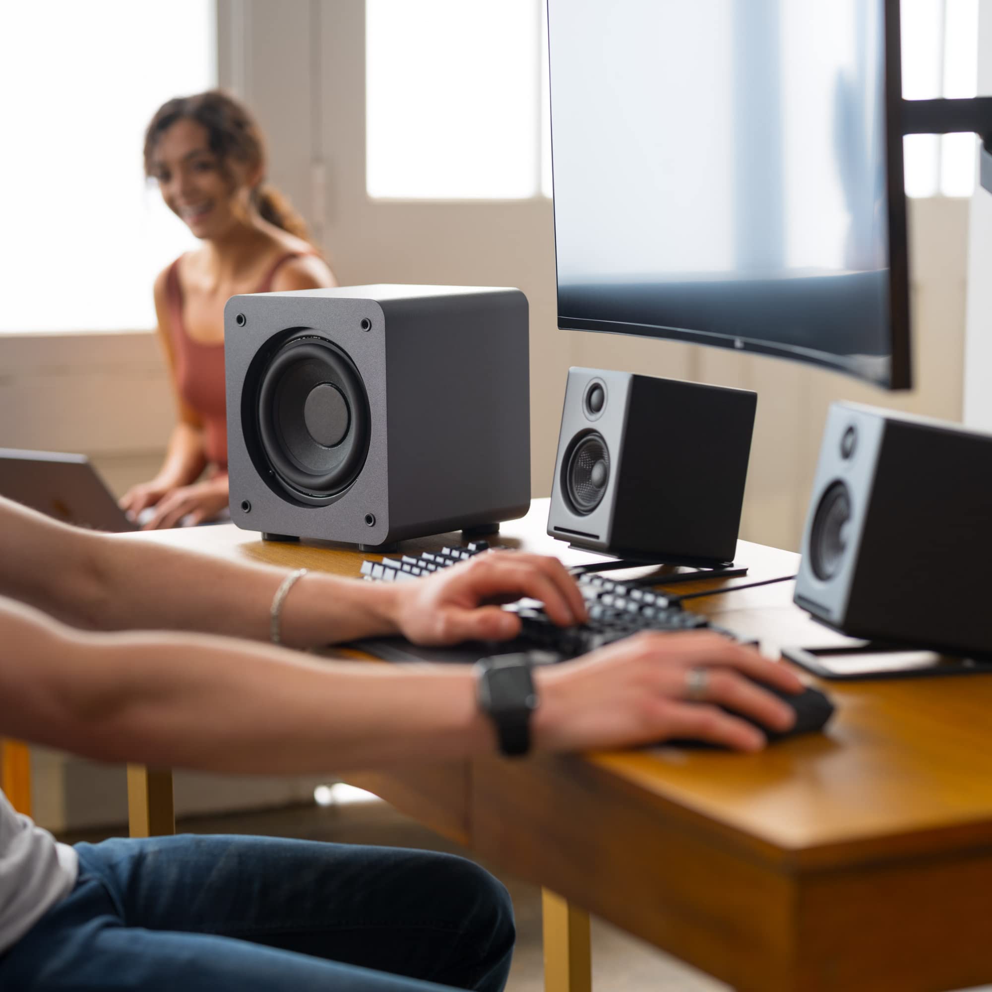 Audioengine S6 Mini Subwoofer – Compact 210W Powered Bass Speaker for Music, Movies, Gaming & Home Office Setups - Gray - Image 4