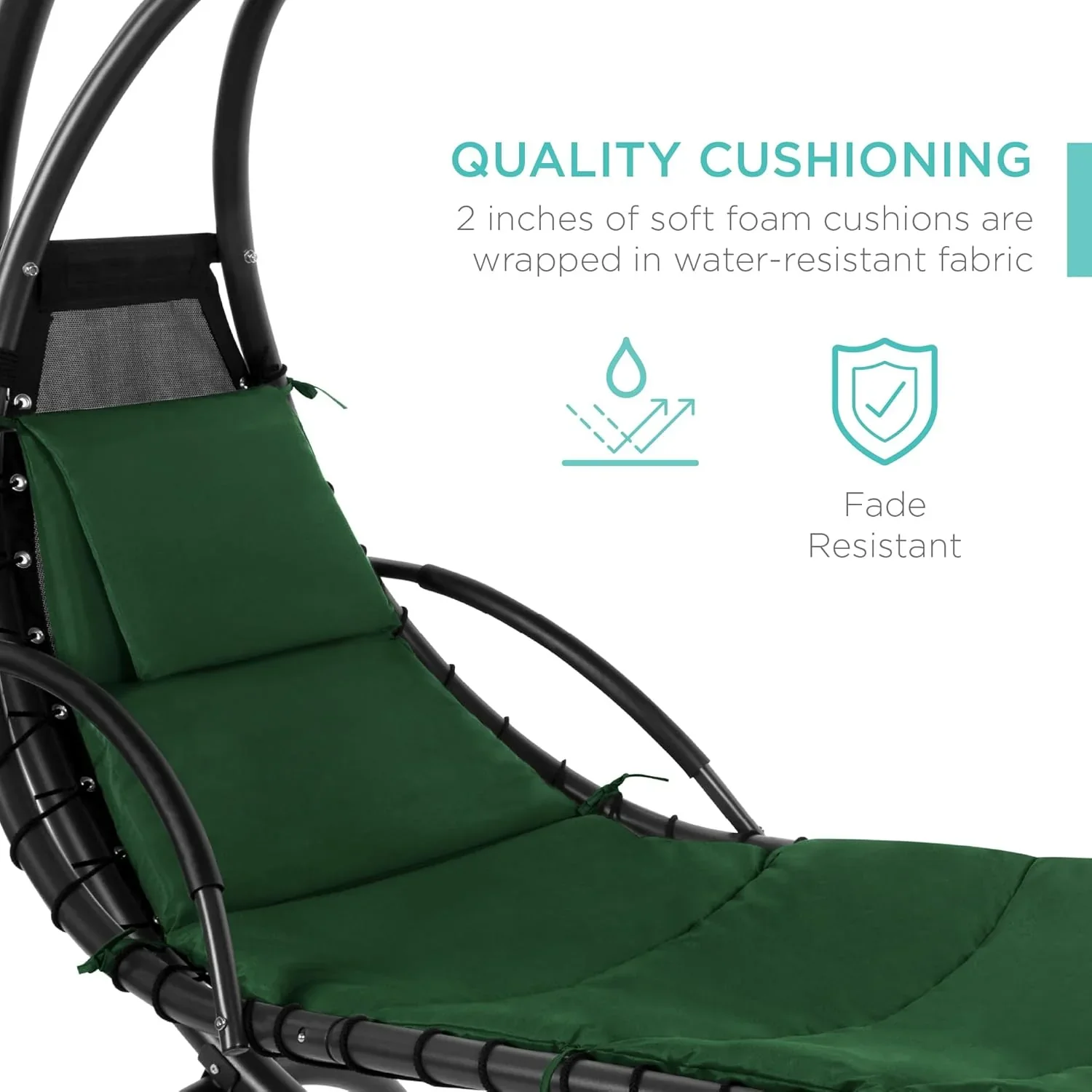 Best Choice Products Outdoor Hanging Curved Steel Chaise Lounge Chair Swing w/Built-in Pillow and Removable Canopy - Charcoal Gray - Image 86