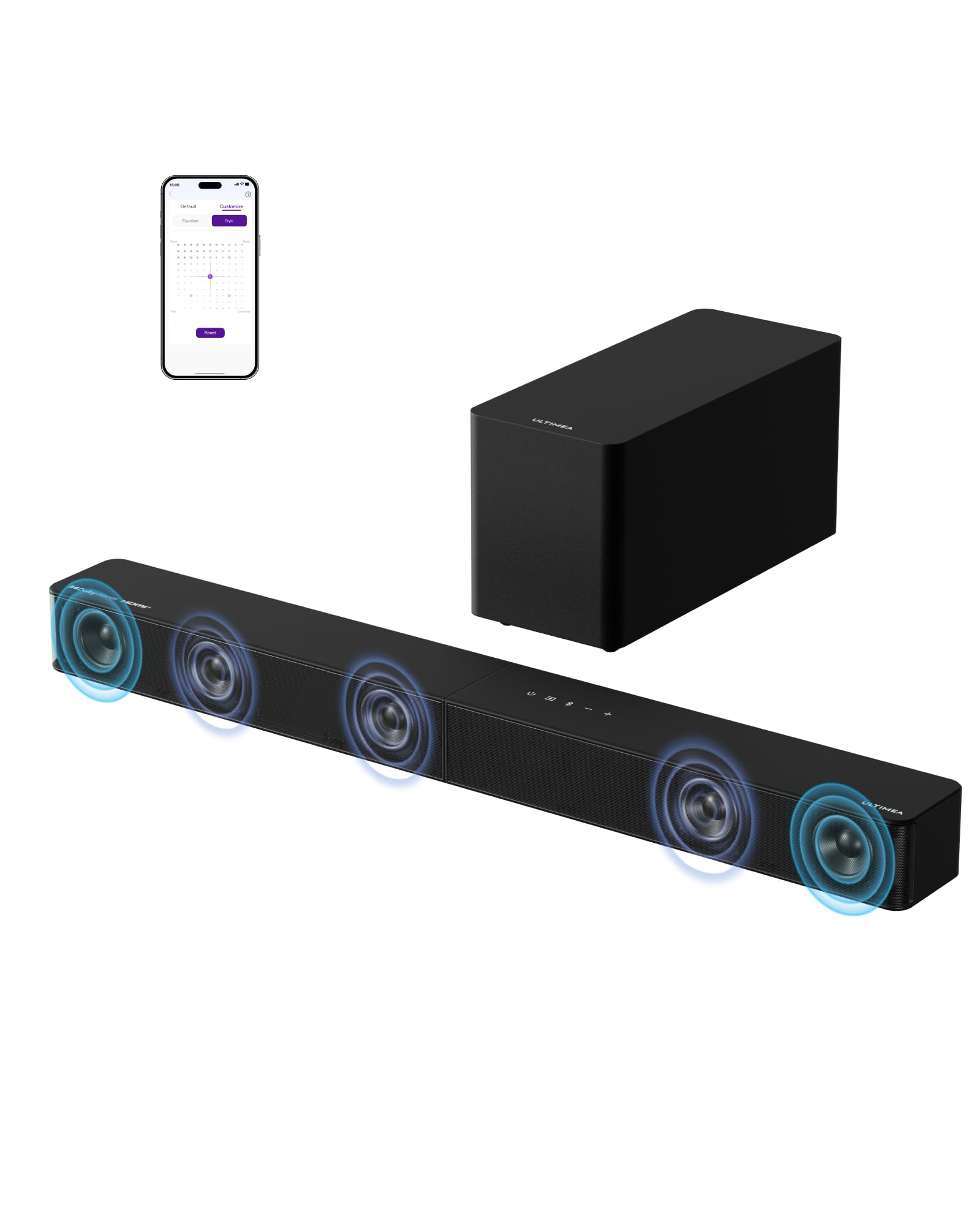 ULTIMEA 5.1CH Surround Sound Bar System with Dolby Atmos, Poseidon M60 VoiceMX, BassMX, APP, 300W Soundbar for Smart TV, Surround Sound System for TV, with Subwoofer, Bluetooth 5.4