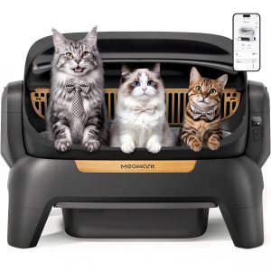 Meowant Extra Large Automatic Litter Box, Infrared Scanning and Anti-Pinch Self Cleaning Cat Litter Box for Multiple Cats, Open Top Design with APP Control,12L Waste Bin, Odor Free, XXXL Space Black