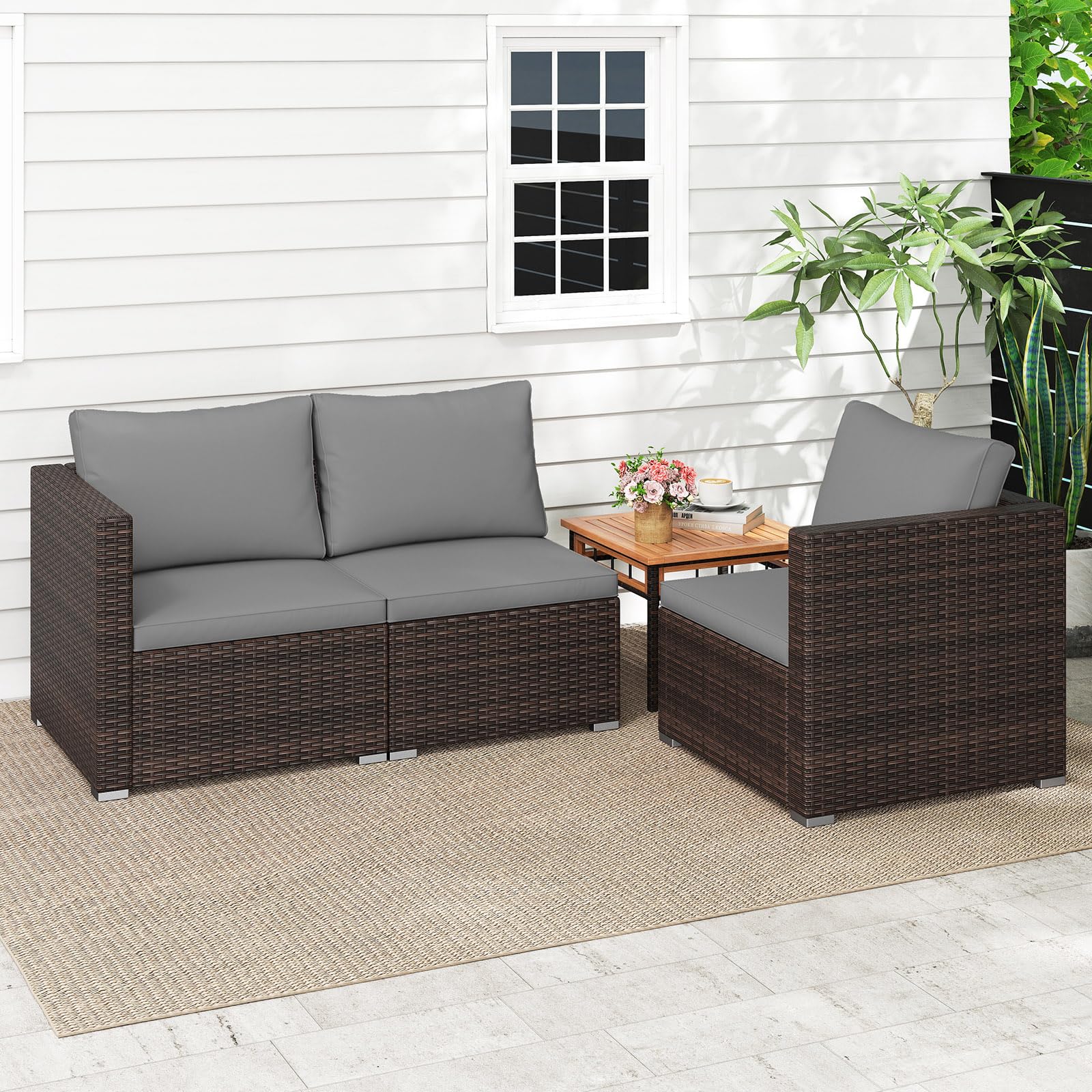 Tangkula 3 Pieces Patio Sectional Sofa Set with Soft Cushions - Image 6