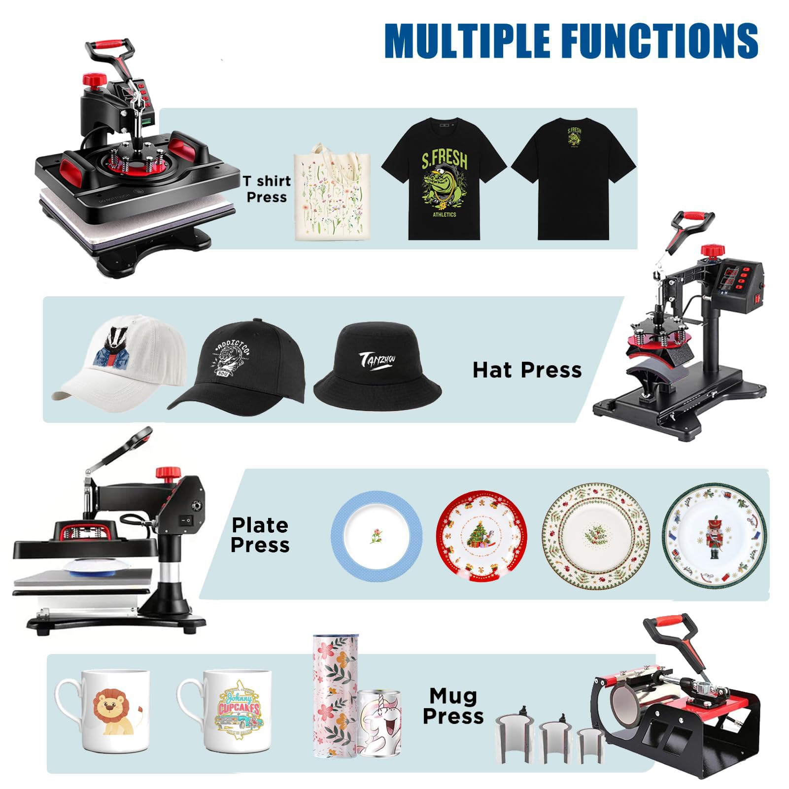 AKEYDIY Professional 8 in 1 Heat Press Machine Sublimation Machine 12" X 15" Shirt Press Machine 360° Swing Away - Industrial-Quality Digital Sublimation Heat Press Machine for T Shirt Mug Hat Plate - Image 2