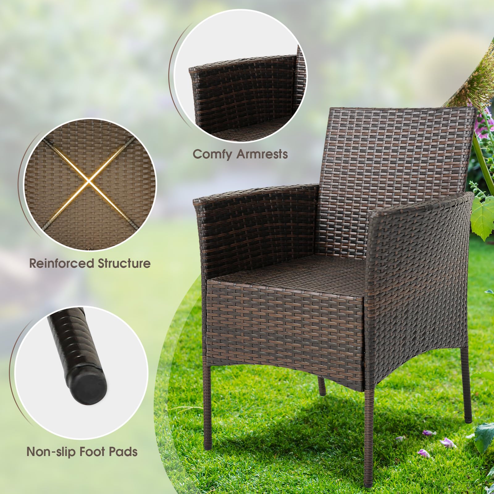Tangkula Patio Dining Chairs Set of 4, Patiojoy Outdoor PE Weather Resistant Heavy Duty Wicker Chairs - Image 4