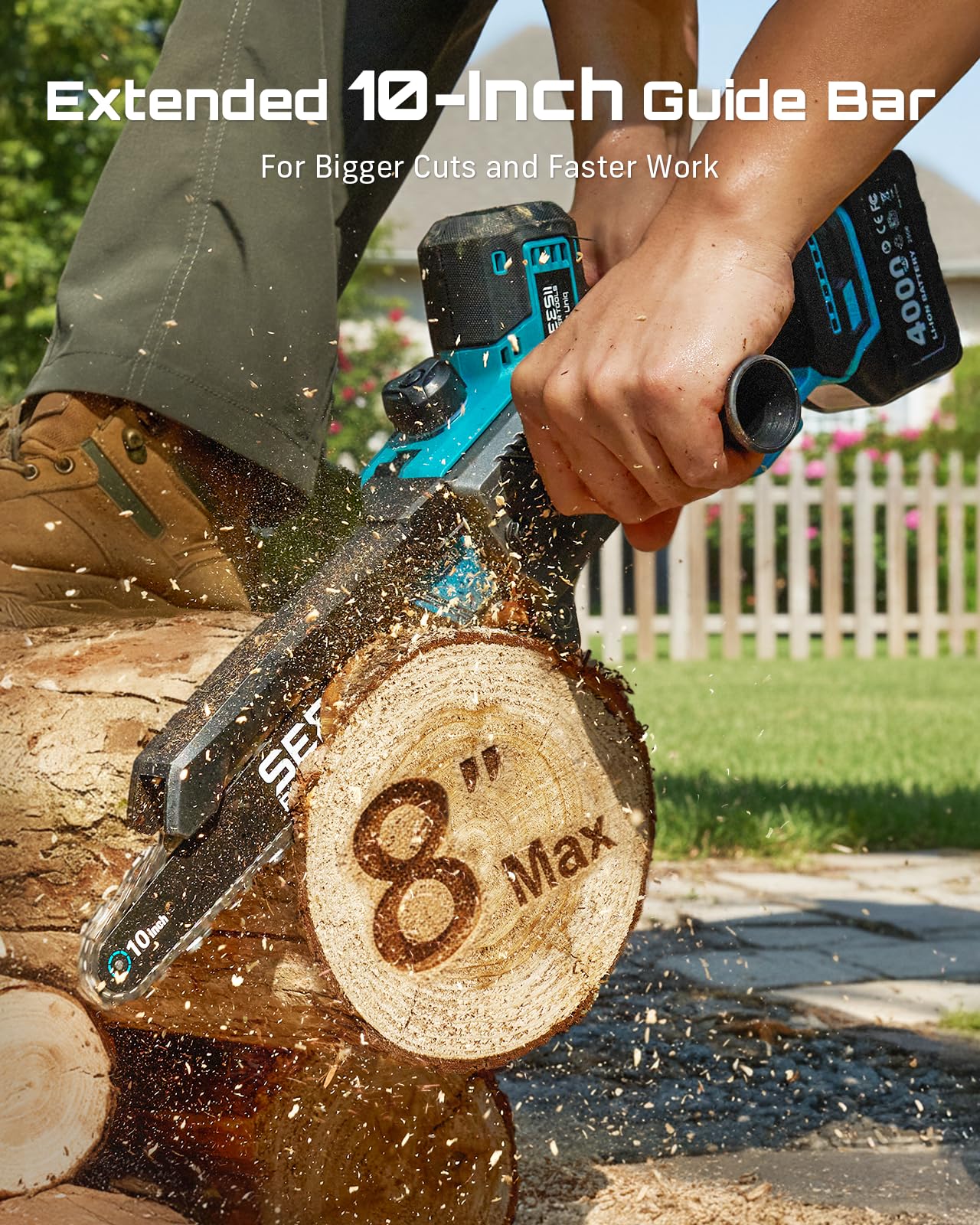 SEESII 10-Inch 2-in-1 Cordless Pole Saw & Mini Chainsaw,2 x 4.0Ah Batteries Brushless Handheld Chain Saw,Auto Oiling, Telescoping Pole with Pivoting Head and Adjustable Handle for High and Low Branches - Image 3