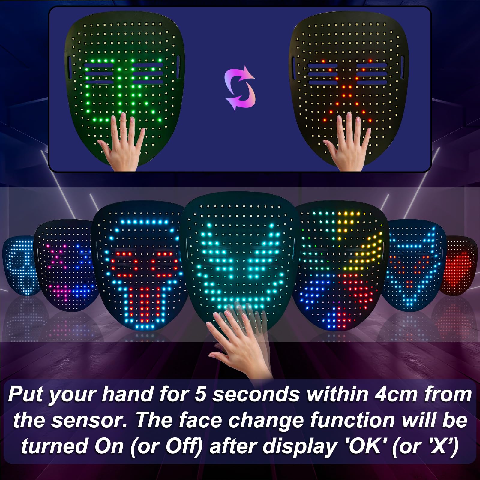 3 Set Halloween Gesture Sensing LED Mask Glow Skeleton Gloves & Shoelaces Light up Costume Set, Halloween Costumes, Cool Stuff, Gifts for Teens, Gift Ideas for Birthday Christmas New Year's Eve - Image 3