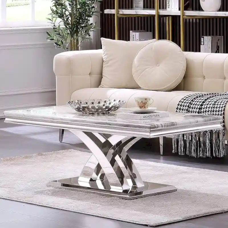 Modern Coffee Table 48 Rectangular Coffee Table with X Base Pedestal Coffee Tables for Living Room - Image 3