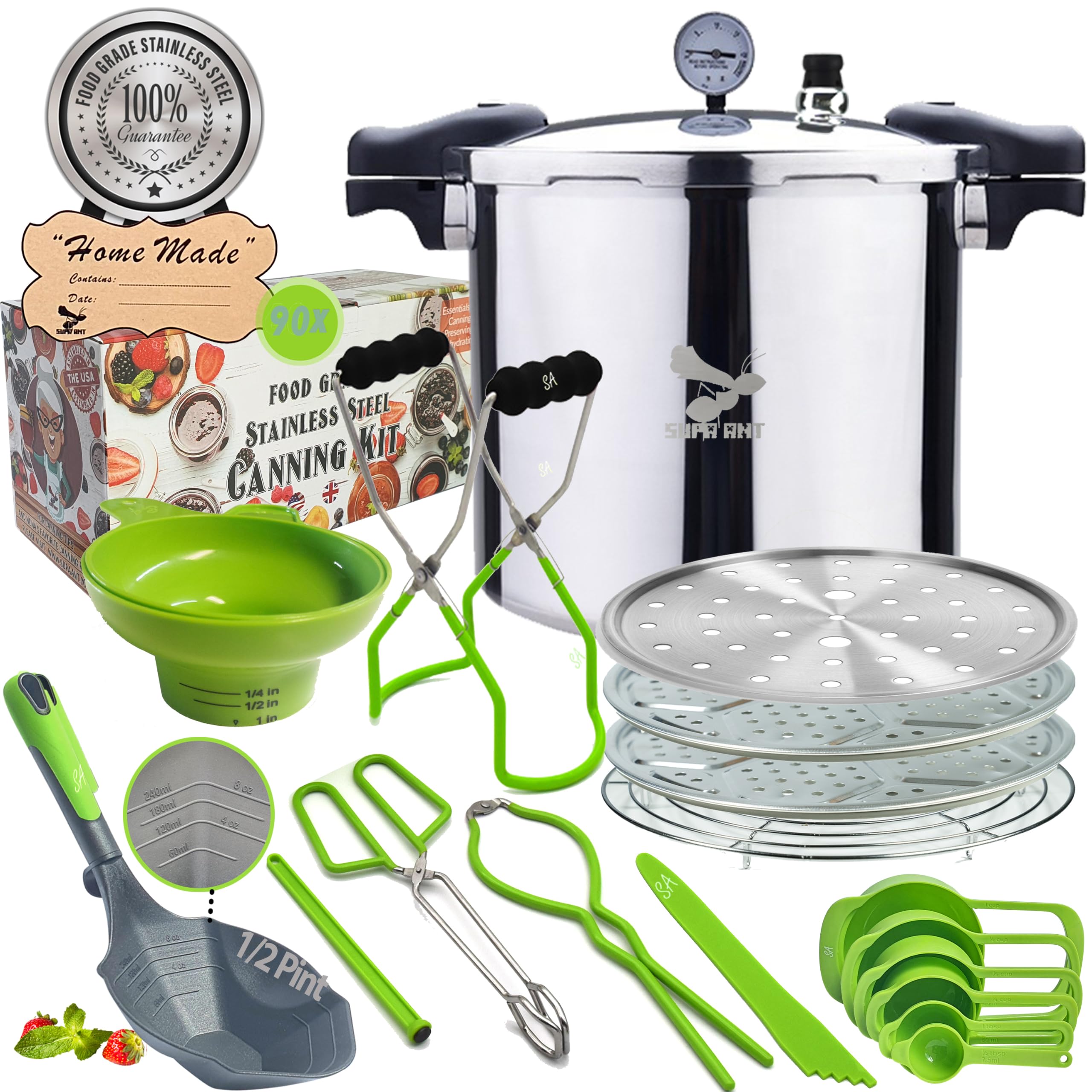 23 Qt Canning Pot with Canning Supplies Starter Kit - Water Bath Pot with Rack and Lid - Jar Lifter, XL Ladle, Jar Tongs, and Bubble Popper