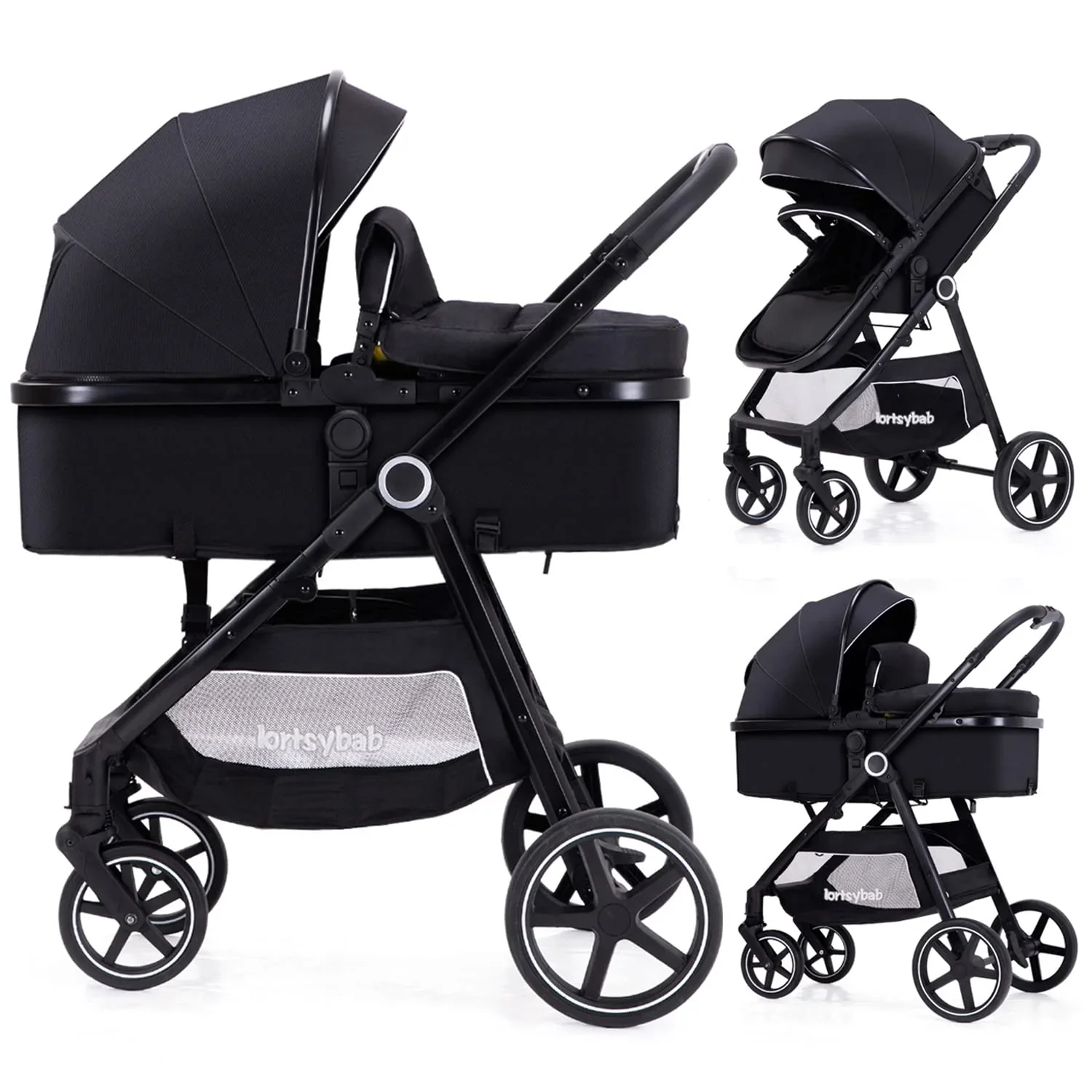 Lortsybab 2-in-1 Baby Stroller Folding Infant Newborn Pram Stroller with Reversible Seat - Image 3