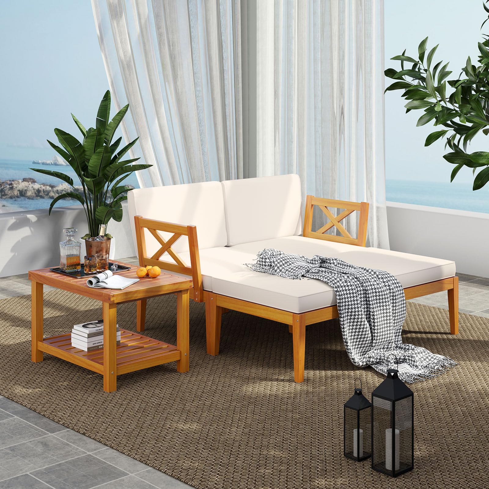 Tangakula 5 Pieces Patio Lounge Chair Set w/Ottomans, Modular Outdoor Lounge Sofa Set for Lawn, Backyard, Poolside (Off White) - Image 2