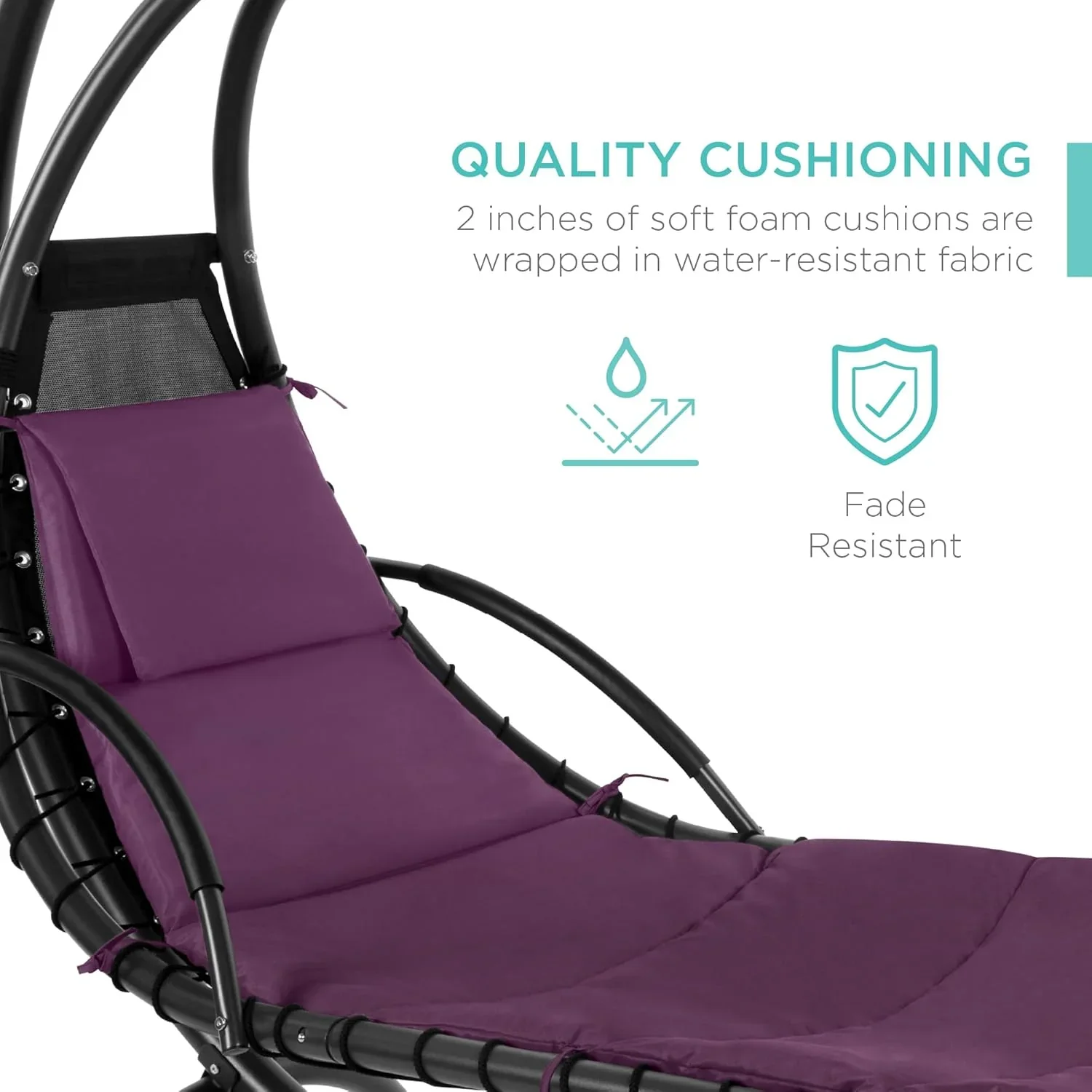 Best Choice Products Outdoor Hanging Curved Steel Chaise Lounge Chair Swing w/Built-in Pillow and Removable Canopy - Charcoal Gray - Image 67