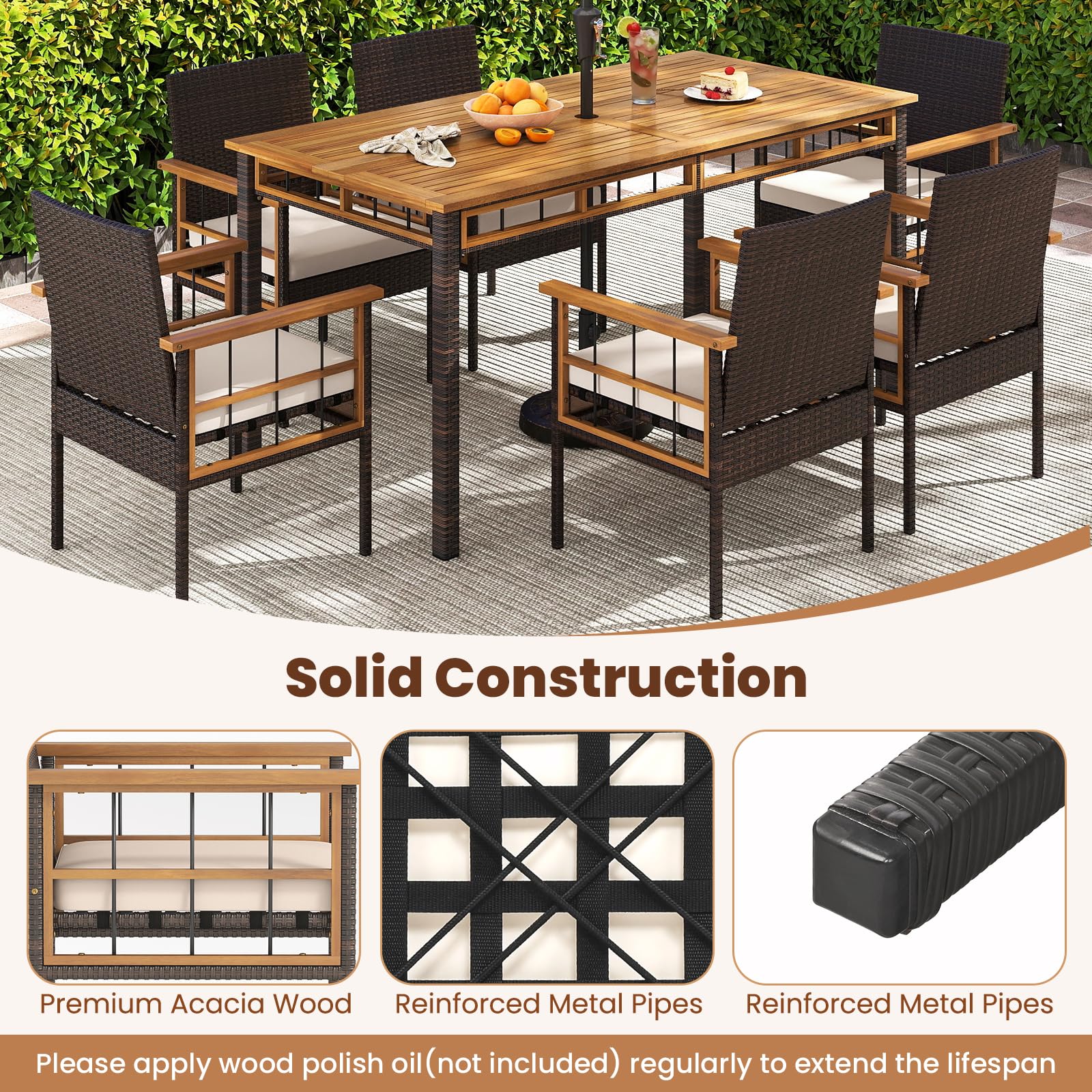 Tangkula 7 Pieces Wicker Patio Dining Set - Image 9
