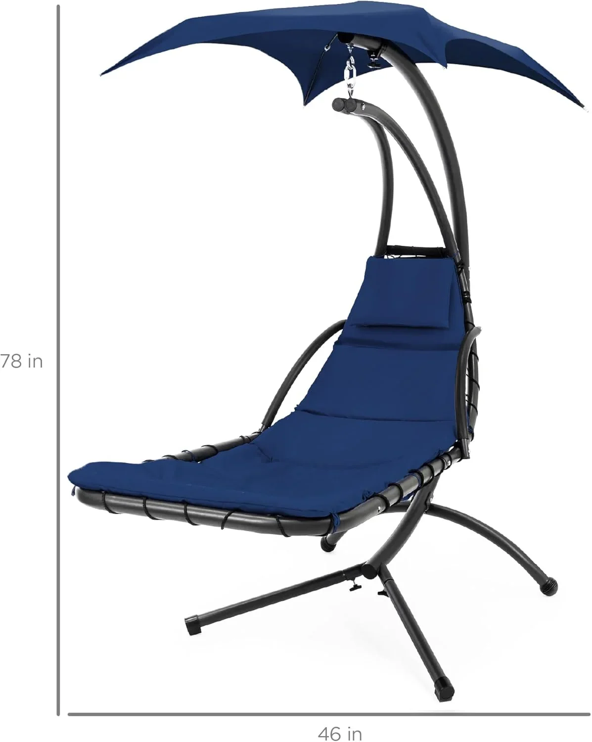 Best Choice Products Outdoor Hanging Curved Steel Chaise Lounge Chair Swing w/Built-in Pillow and Removable Canopy - Charcoal Gray - Image 38