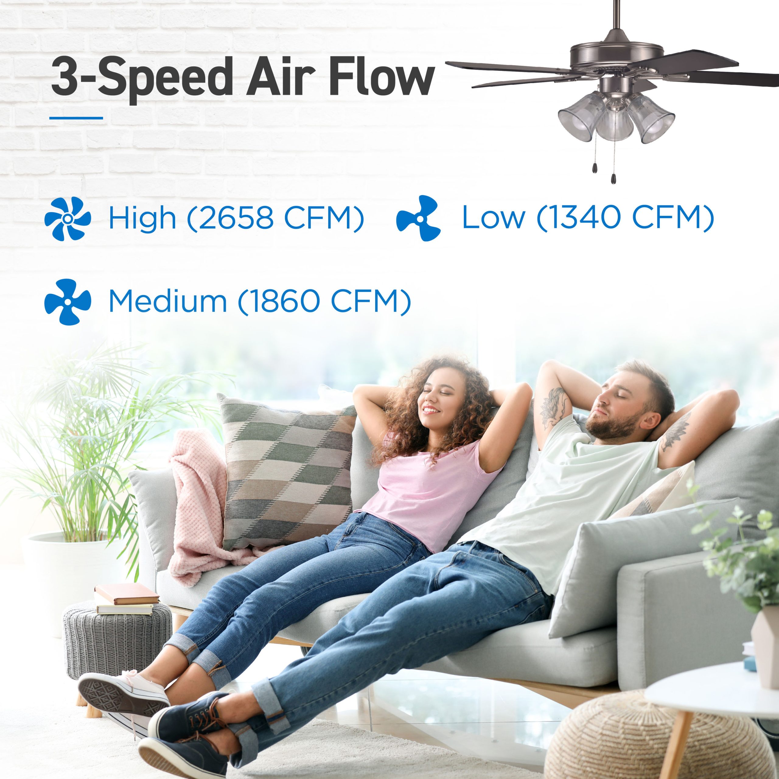 Commercial Cool 42-in Nickle Downrod or Flush Mount Ceiling Fan With Light Chain - Image 5
