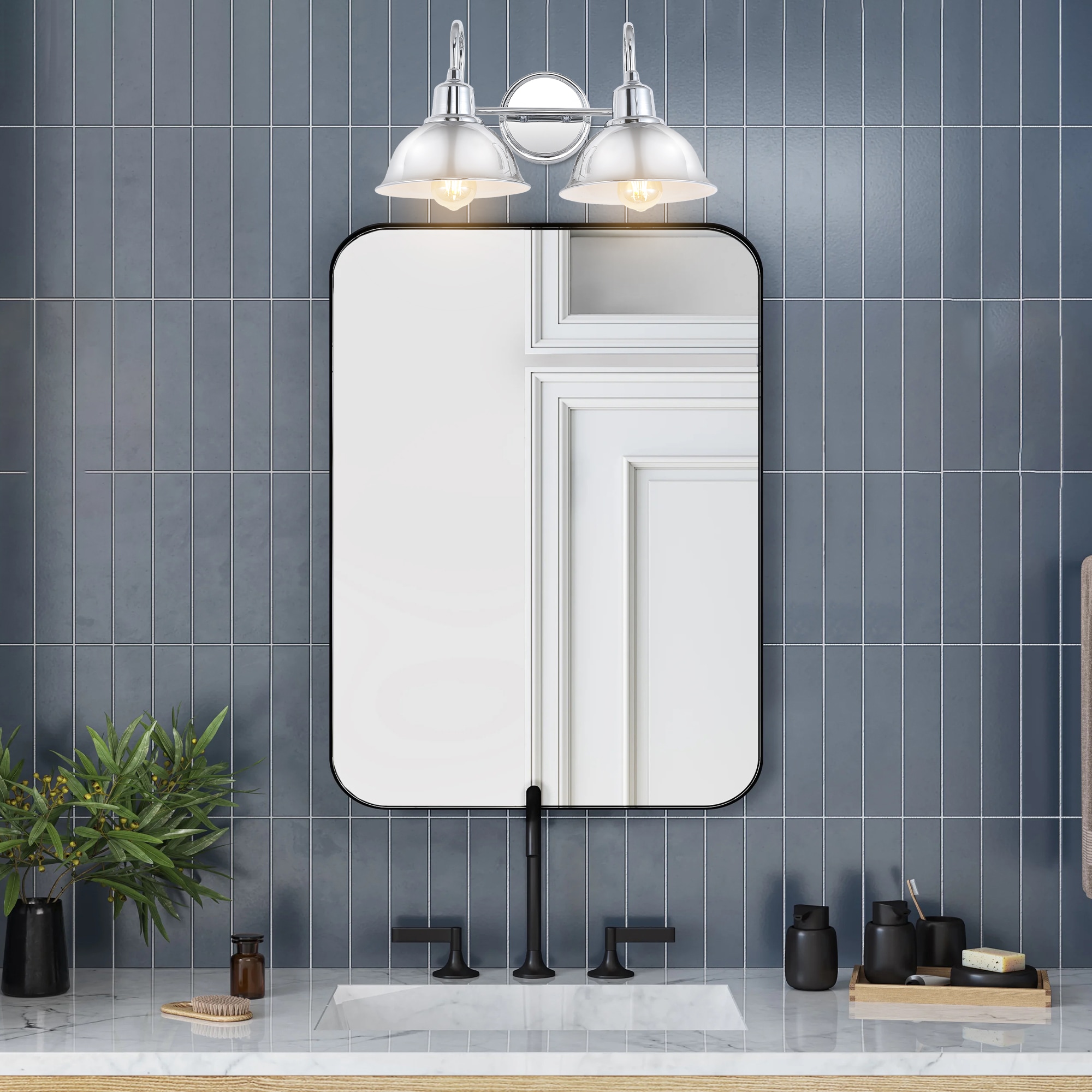 JONATHAN Y Frisco Iron Shade Farmhouse Industrial 17.25-in 2 Light Polished Chrome Rustic Bathroom Vanity light - Image 5