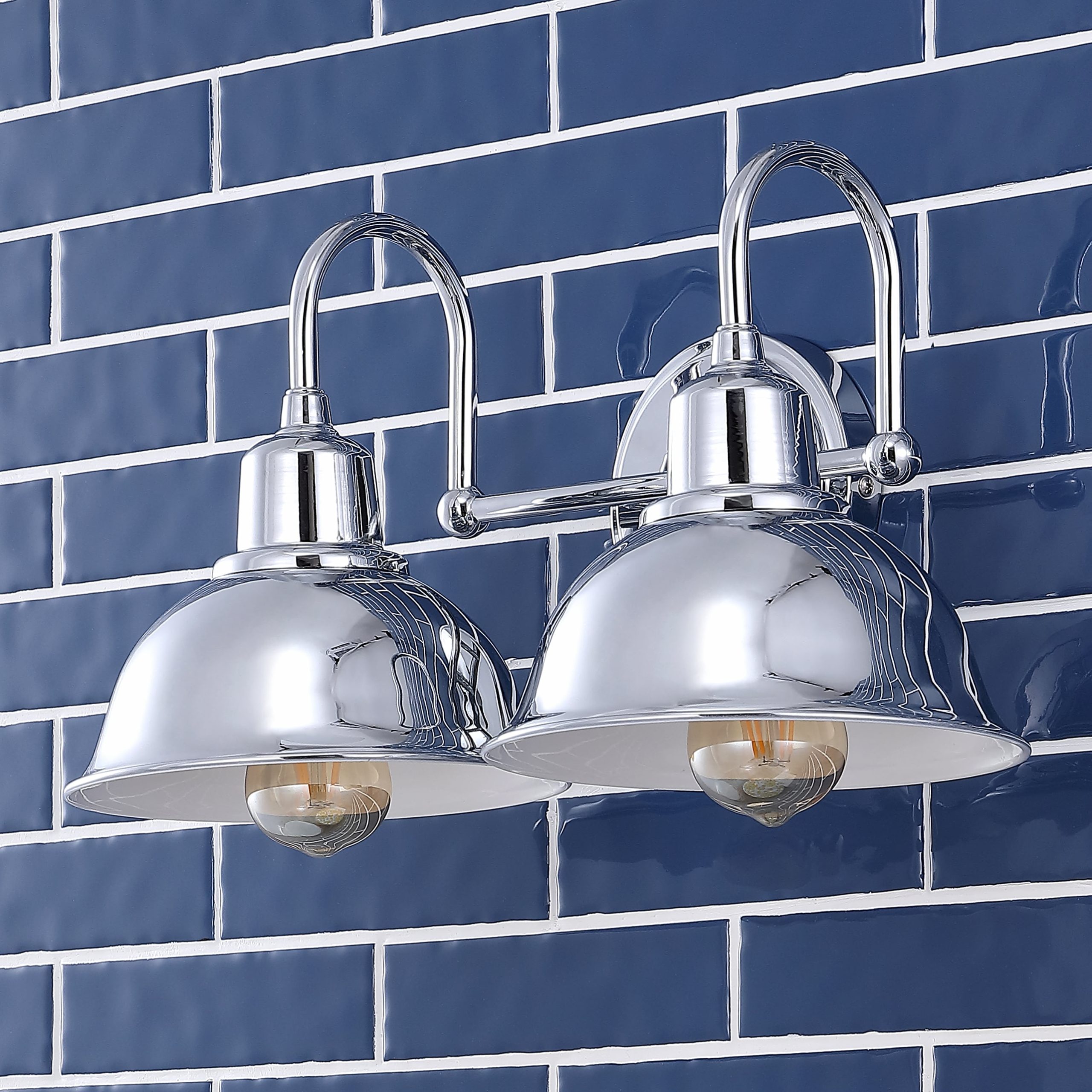 JONATHAN Y Frisco Iron Shade Farmhouse Industrial 17.25-in 2 Light Polished Chrome Rustic Bathroom Vanity light - Image 7