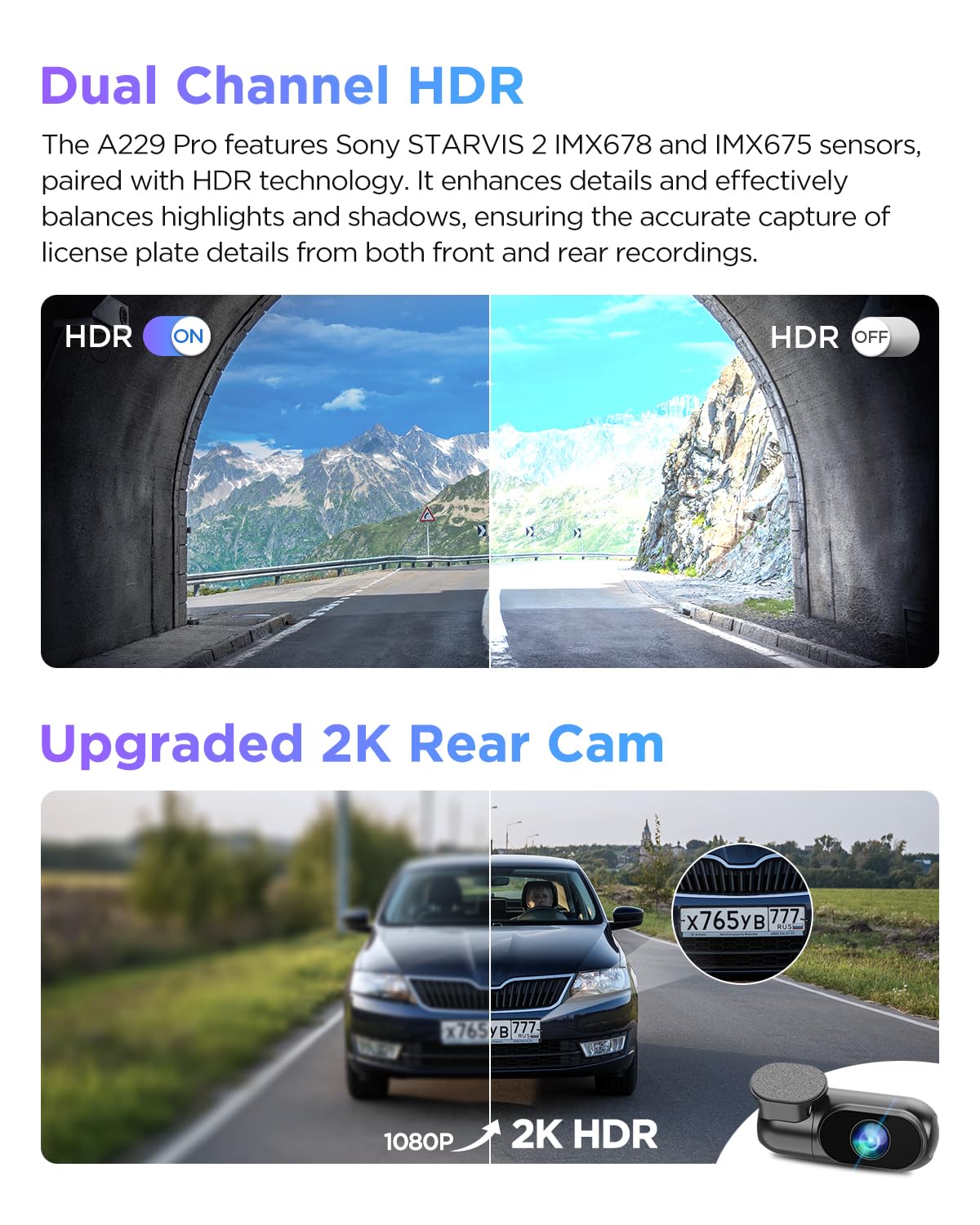 VIOFO A229 Pro 4K HDR Dash Cam Front and Rear, Dual STARVIS 2 Sensors 4K Front and 2K Rear, IMX678 & IMX675 sensors, 5GHz Wi-Fi, GPS, Voice Control, Buffered 24H Parking Mode, Night Vision 2.0 - Image 4