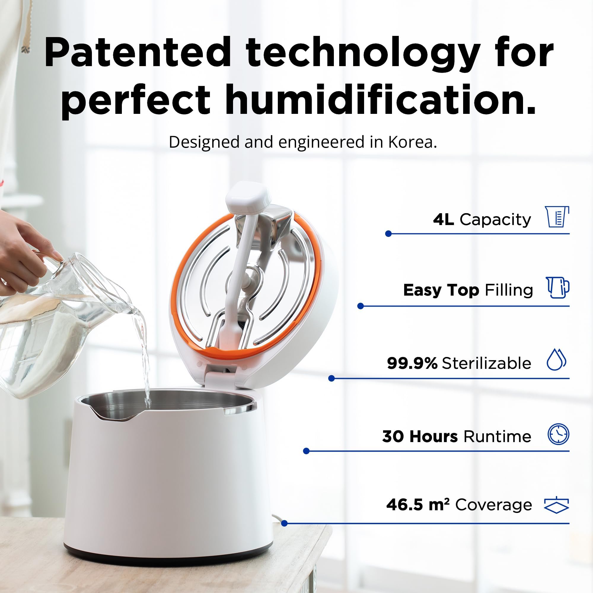 Carepod One 31S Stainless Steel Ultrasonic Cool Mist Humidifier Whisper-Quiet Easy Clean for Large Room 1gal (4liter), Only 3 Washable Parts, Auto Shut-off - Image 2