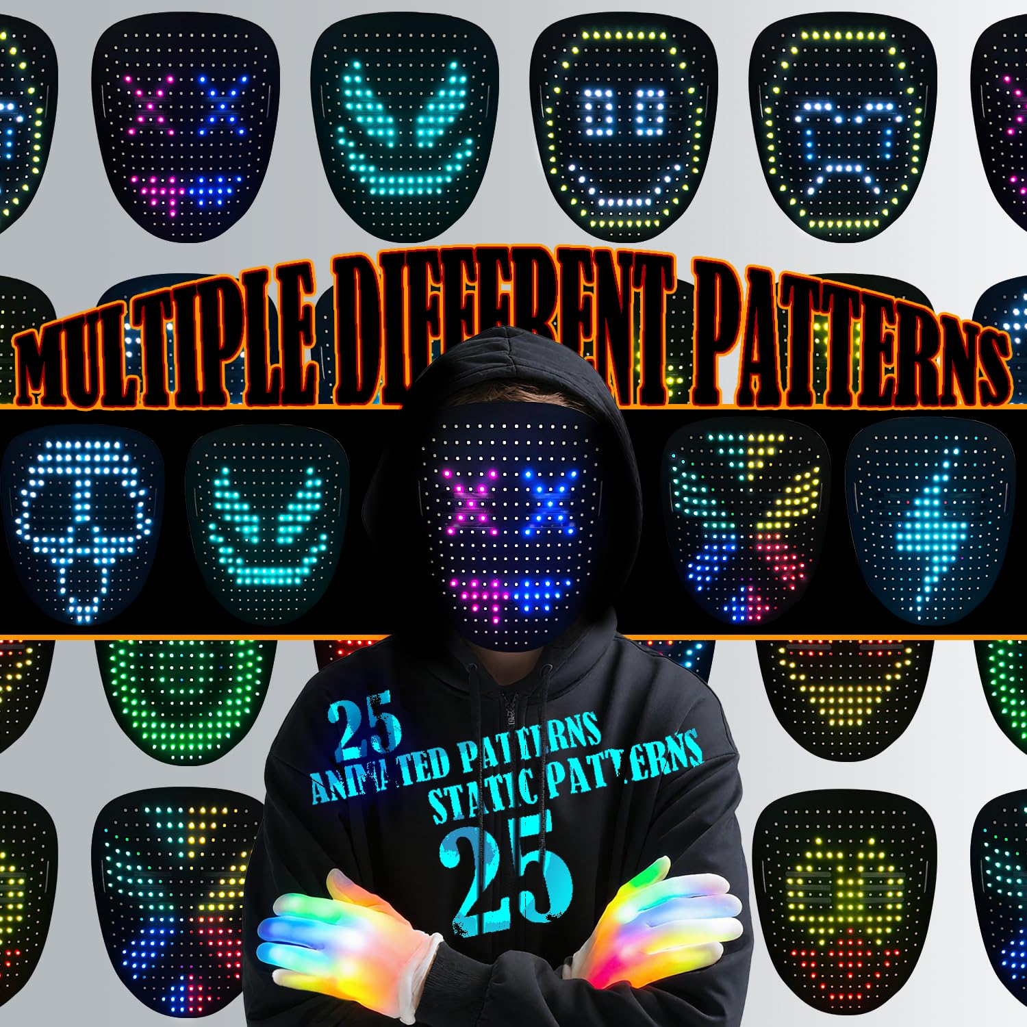3 Set LED Mask with Gesture Sensing Light Up Gloves and Glow Shoelaces Light up Costume Gifts for Teens, Cool Glowing Toys for Halloween Birthday Christmas Cosplay Party - Image 2