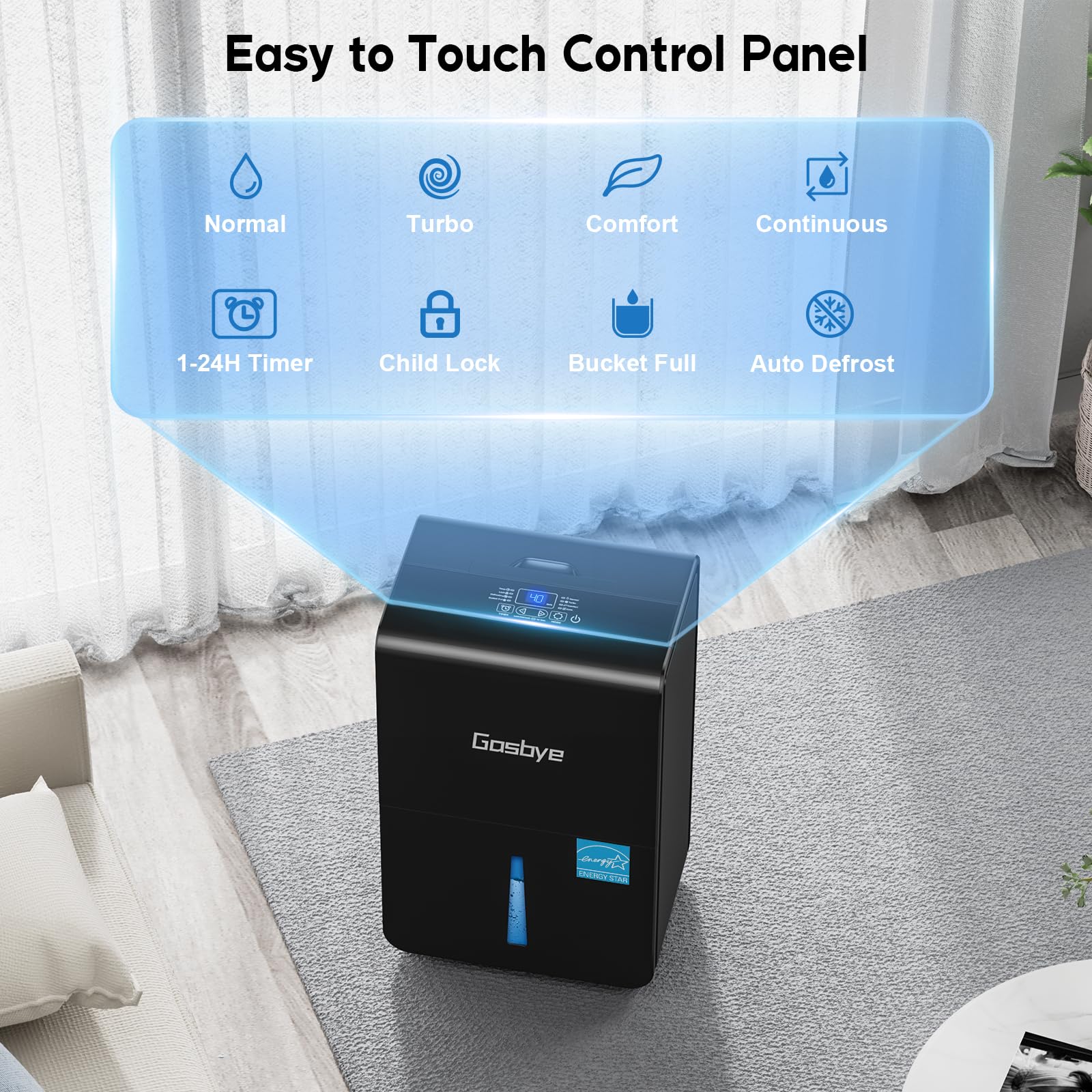 Gasbye 6000 Sq.Ft 2026 Energy Star Dehumidifier for Basement Max 115Pints/D Auto Shut-Off & Restart, 1.7 Gal Water Tank, 45dB Quiet Compressor, Thickened Copper Tubing, Black - Image 4