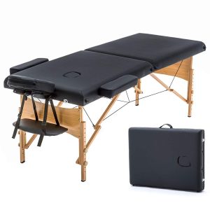 BestMassage Massage Bed Portable Folding Massage Table 22" Wide,Black | 2-Fold Lash Bed Height-Adjustable with Carry Bag, 450lbs Capacity For Massage, Facial, Tattoo, Home, Spa