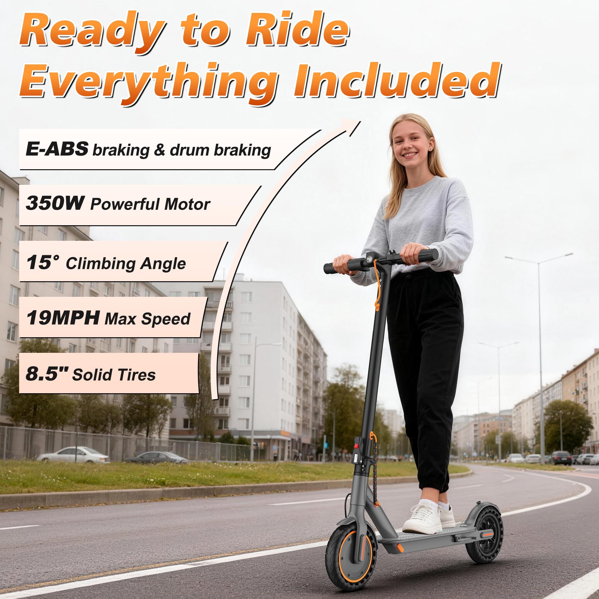 VOLPAM Electric Scooter, 350W/500W Motor, 21/28/40 Miles Long Range 19 MPH Max Speed, 8.5"/10'' Solid Tire, Lightweight EScooter with Dual Brakes & Lights, APP - Image 2