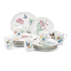 Lenox Butterfly Meadow Porcelain 18-Piece Dinnerware Set for 6 ceramic, dishwasher safe, microwave safe | plates and bowls sets for kitchen and dining | 10.75 inch plate