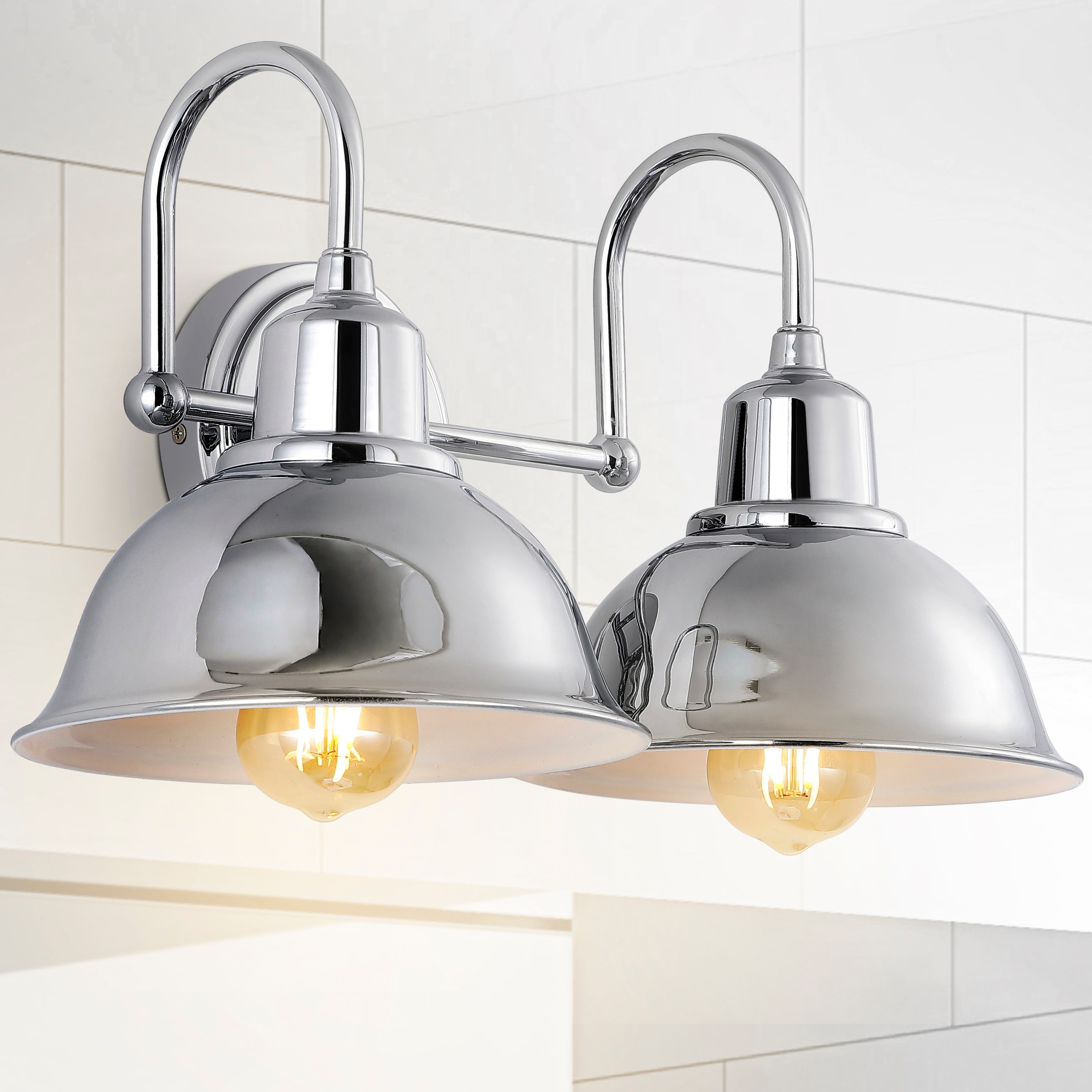 JONATHAN Y Frisco Iron Shade Farmhouse Industrial 17.25-in 2 Light Polished Chrome Rustic Bathroom Vanity light