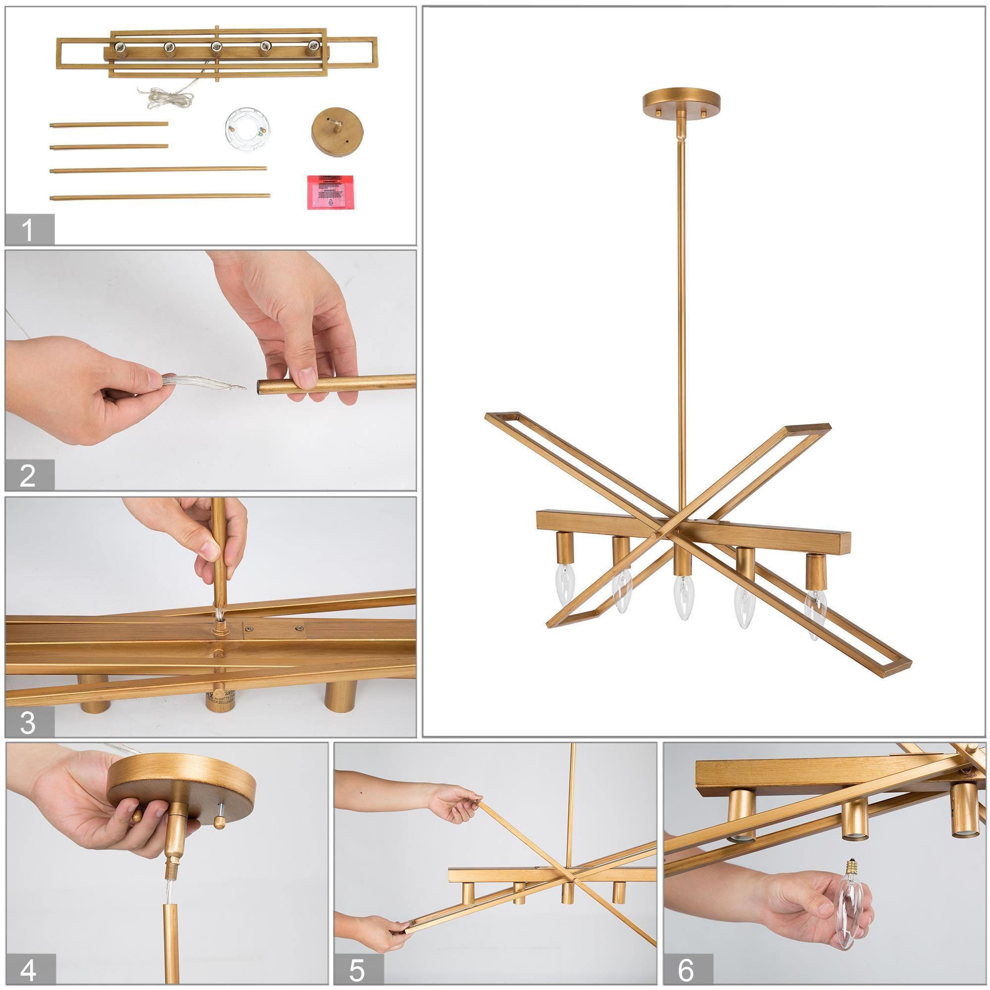 Uolfin 5 -Light Antique Gold Metal Metal Chandelier - Image 6