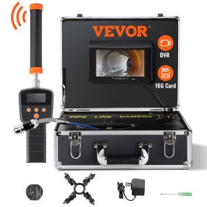 VEVOR Sewer Camera with 512-Hz Locator, 9-in Pipeline Inspection Camera w/DVR Function, IP68 Camera w/12 Adjustable LEDs, A 16 GB SD Card for Sewer Line, Home, Duct Drain Pipe Plumbing