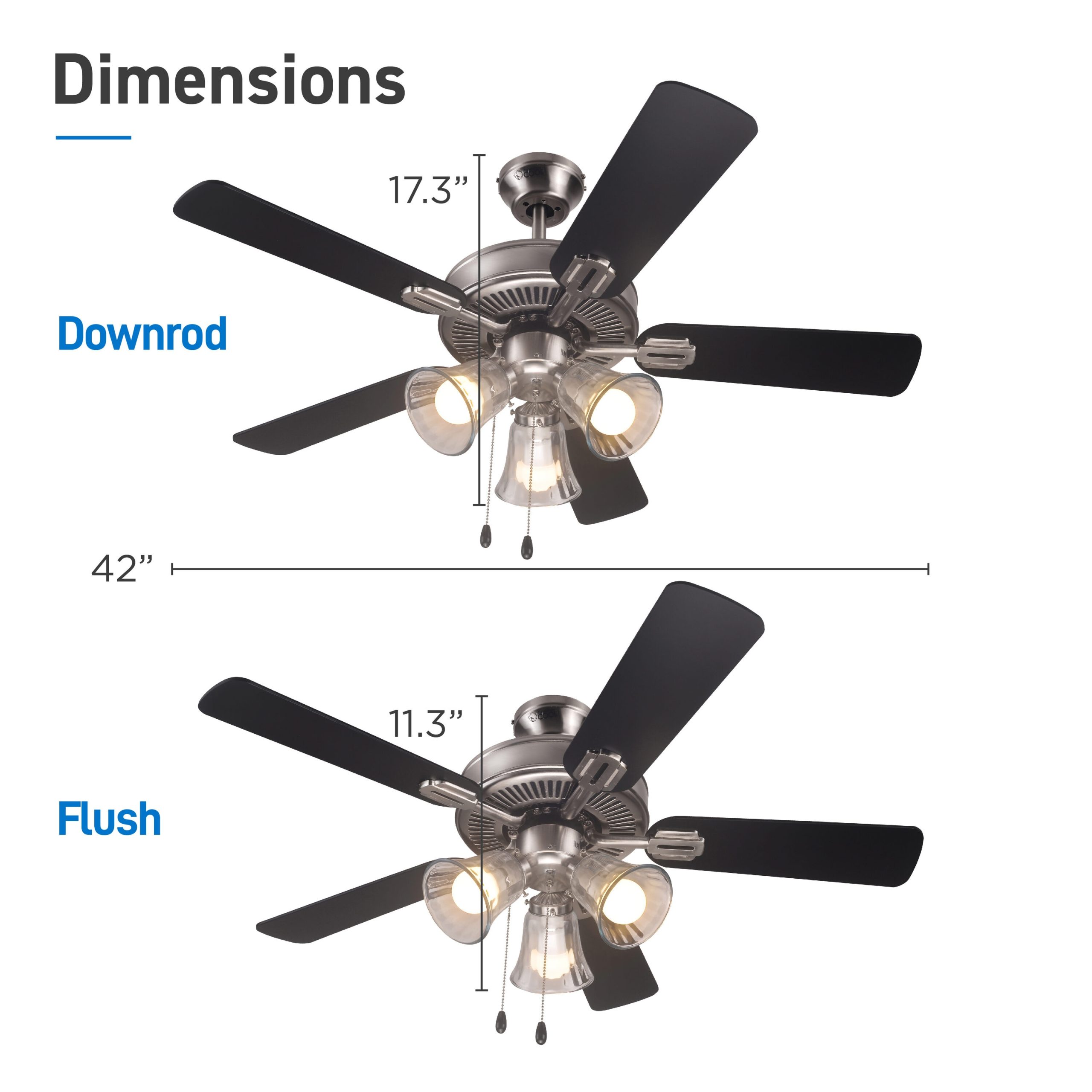 Commercial Cool 42-in Nickle Downrod or Flush Mount Ceiling Fan With Light Chain - Image 9