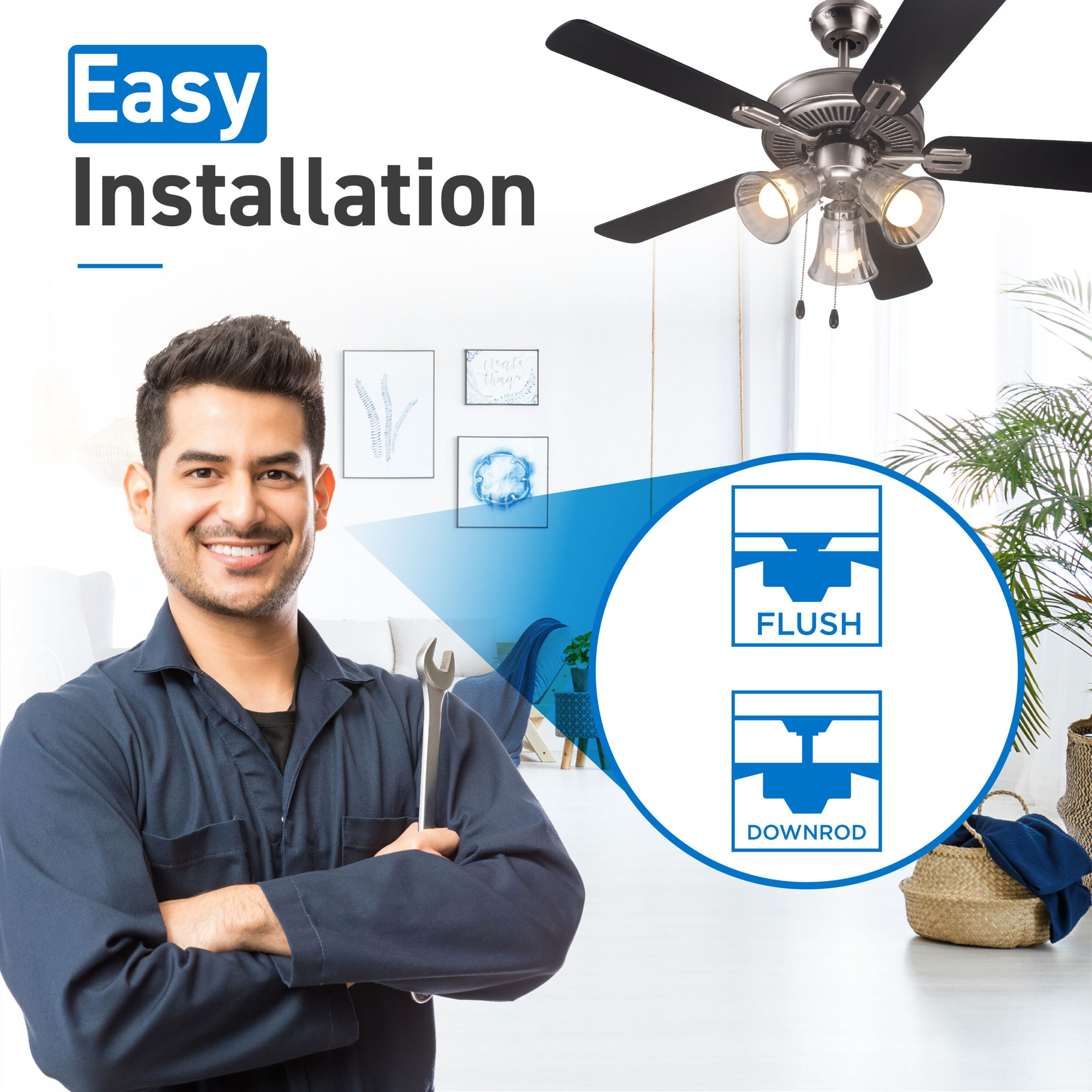 Commercial Cool 42-in Nickle Downrod or Flush Mount Ceiling Fan With Light Chain - Image 10