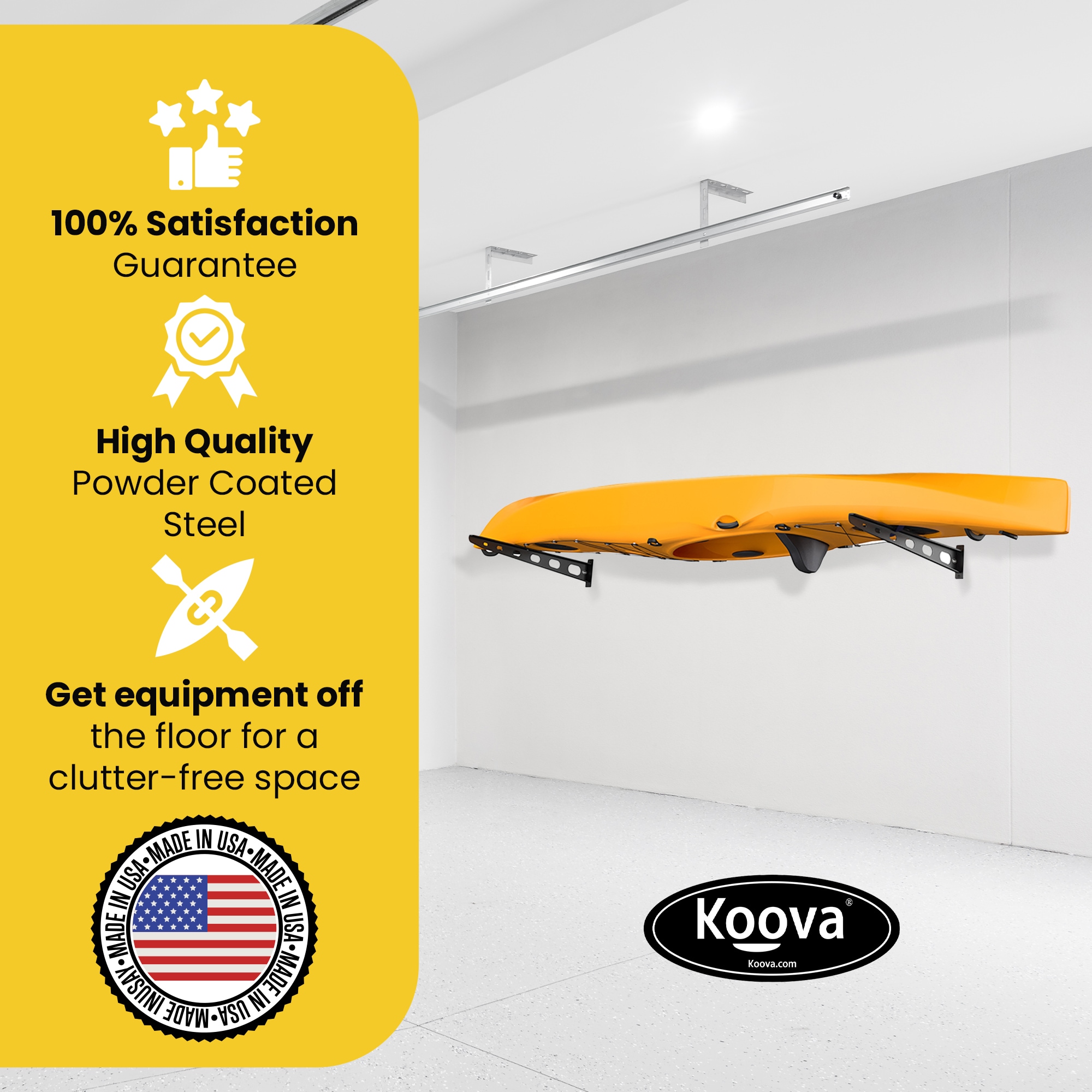 Koova Wall Rack Black Hanging Kayak rack 150-lb Capacity - Image 3
