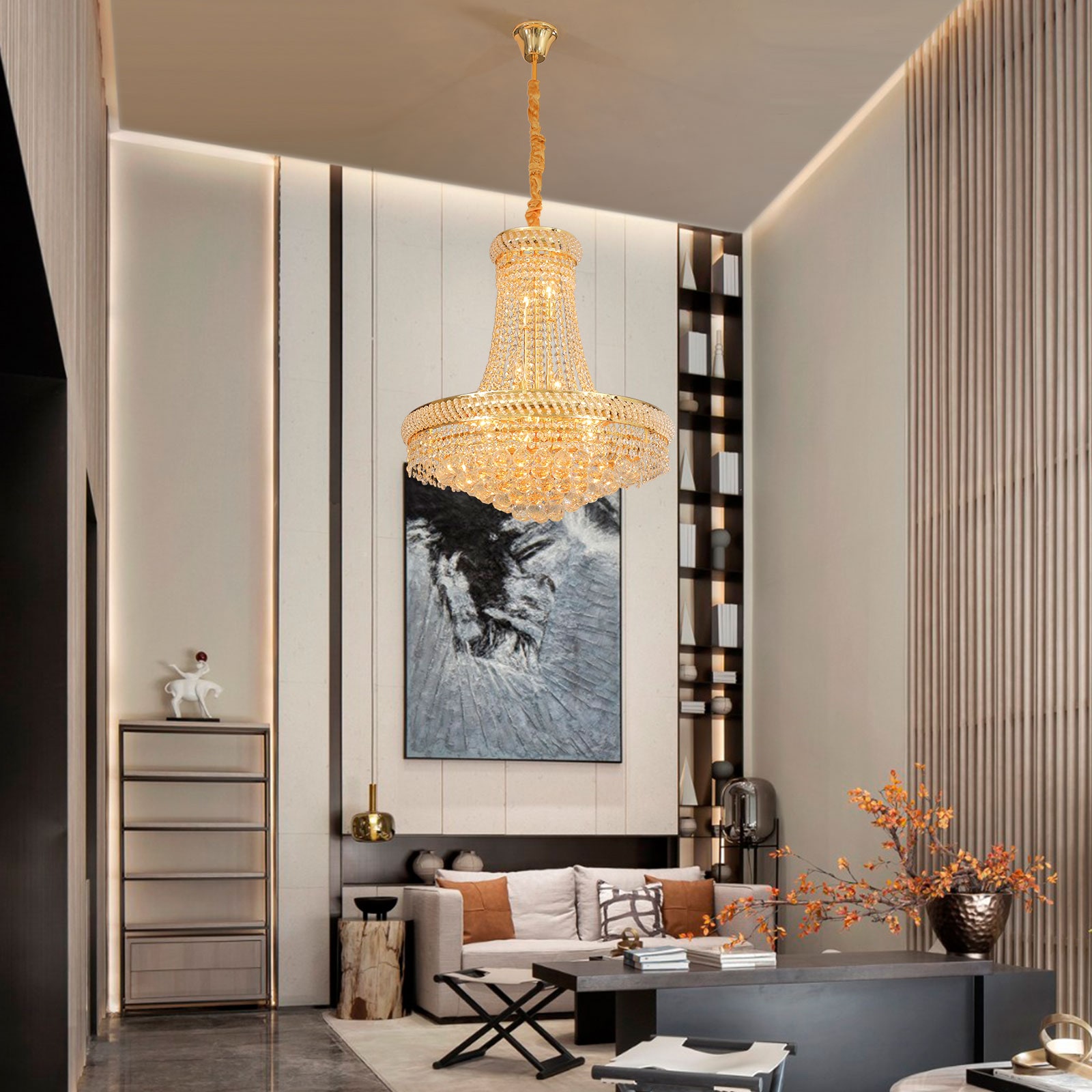 Oukaning 14 -Light Polished Gold Crystal Glass Chandelier - Image 3