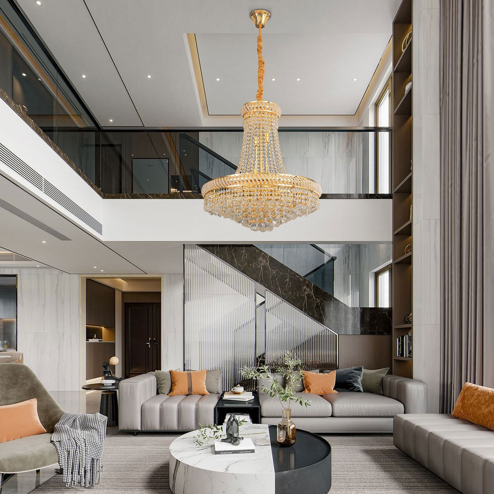 Oukaning 14 -Light Polished Gold Crystal Glass Chandelier - Image 11