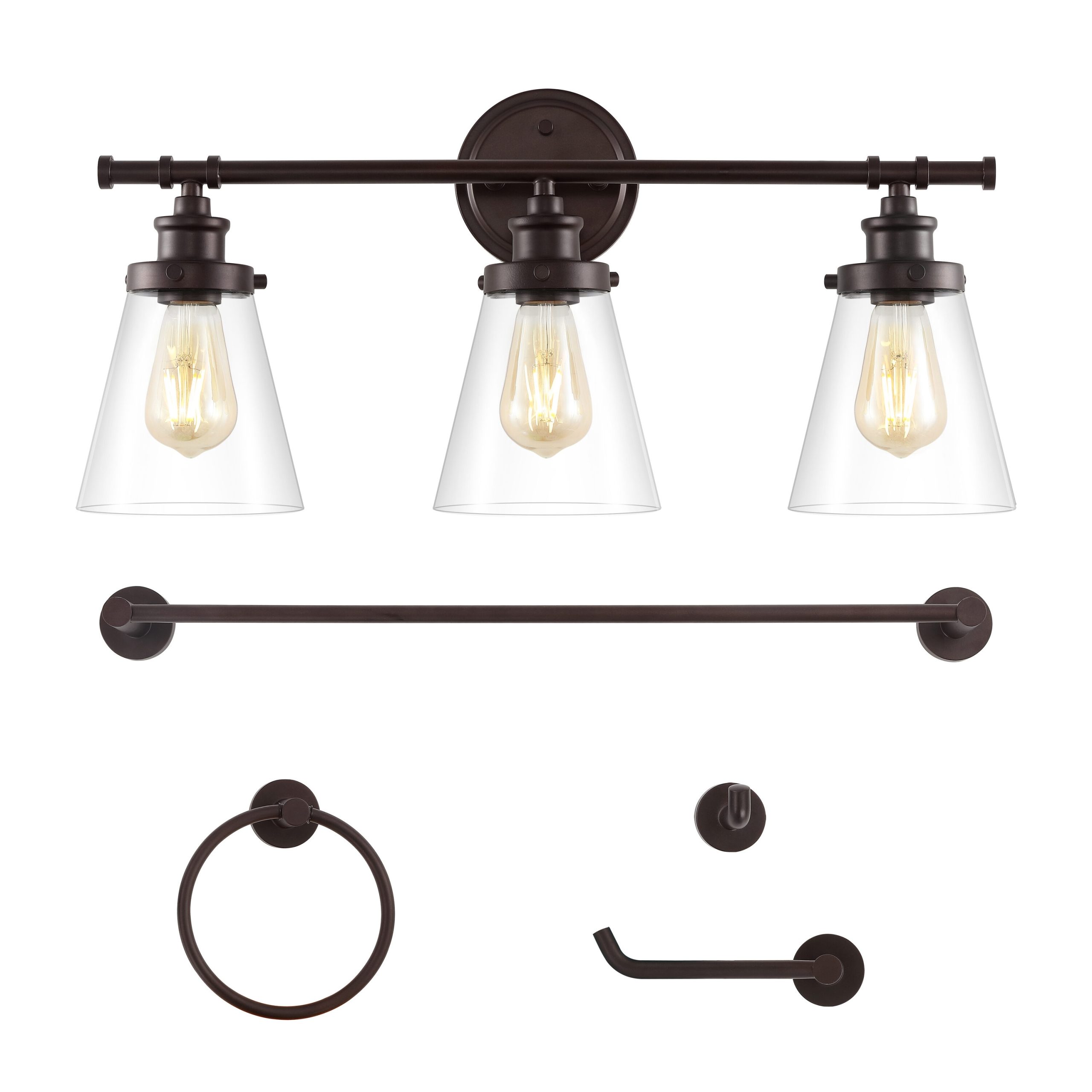 JONATHAN Y Hollis Traditional Farmhouse 5-Piece Vanity Light Set 23.75-in 3 Light Oil-rubbed Black Farmhouse Bathroom Vanity light