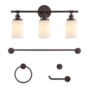 JONATHAN Y Egan Classic Cottage 5-Piece Vanity Light Set 23.25-in 3 Light Oil-rubbed Black French country/cottage Bathroom Vanity light