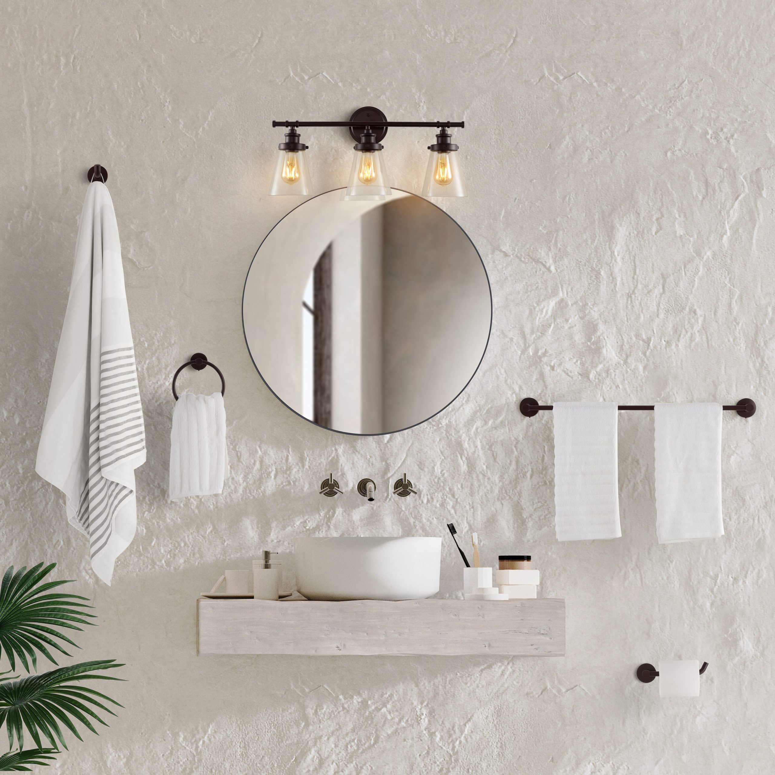 JONATHAN Y Hollis Traditional Farmhouse 5-Piece Vanity Light Set 23.75-in 3 Light Oil-rubbed Black Farmhouse Bathroom Vanity light - Image 3