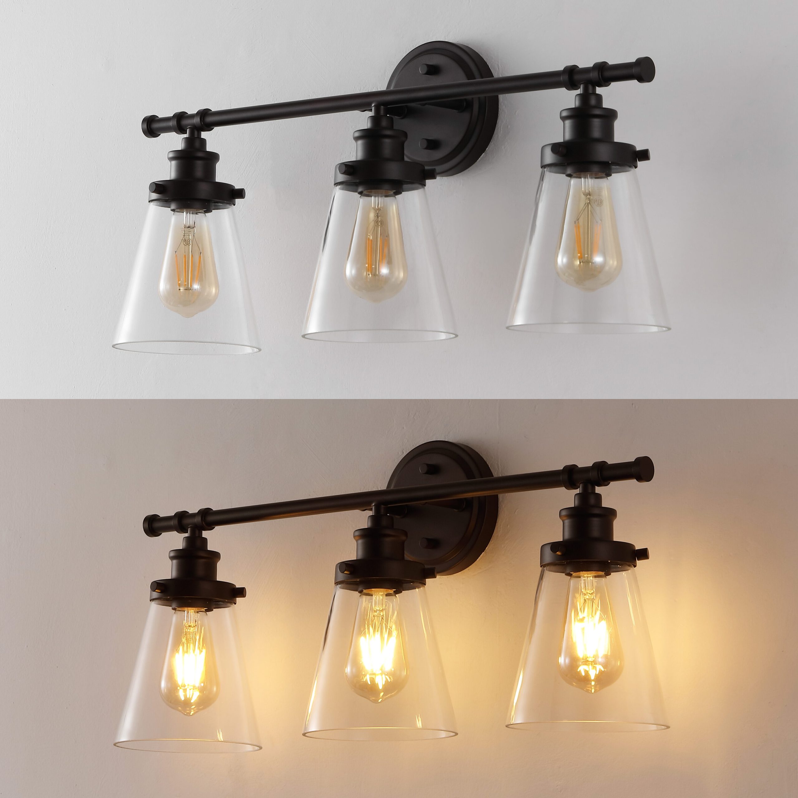 JONATHAN Y Hollis Traditional Farmhouse 5-Piece Vanity Light Set 23.75-in 3 Light Oil-rubbed Black Farmhouse Bathroom Vanity light - Image 6